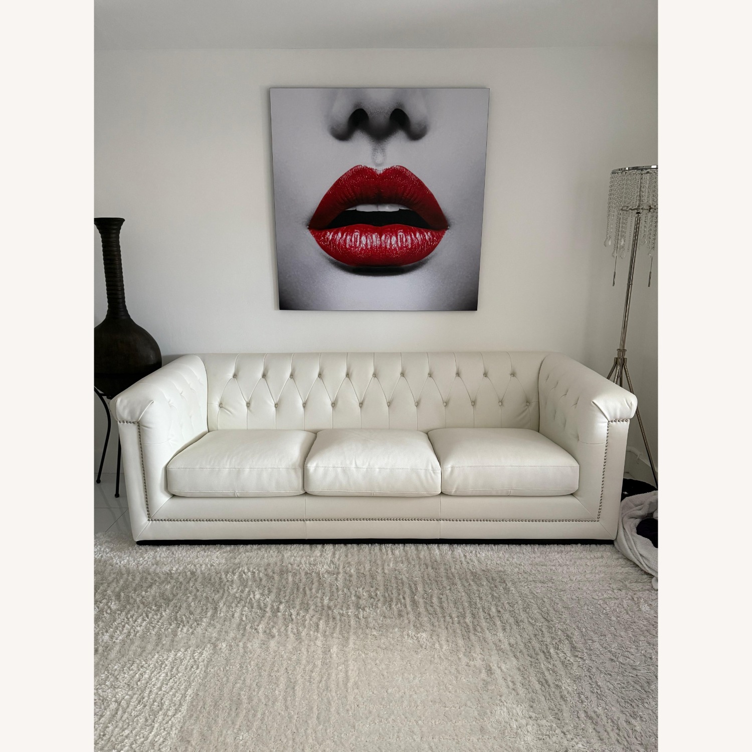 Luxury White Tufted Sofa Nailhead Trim - image-2