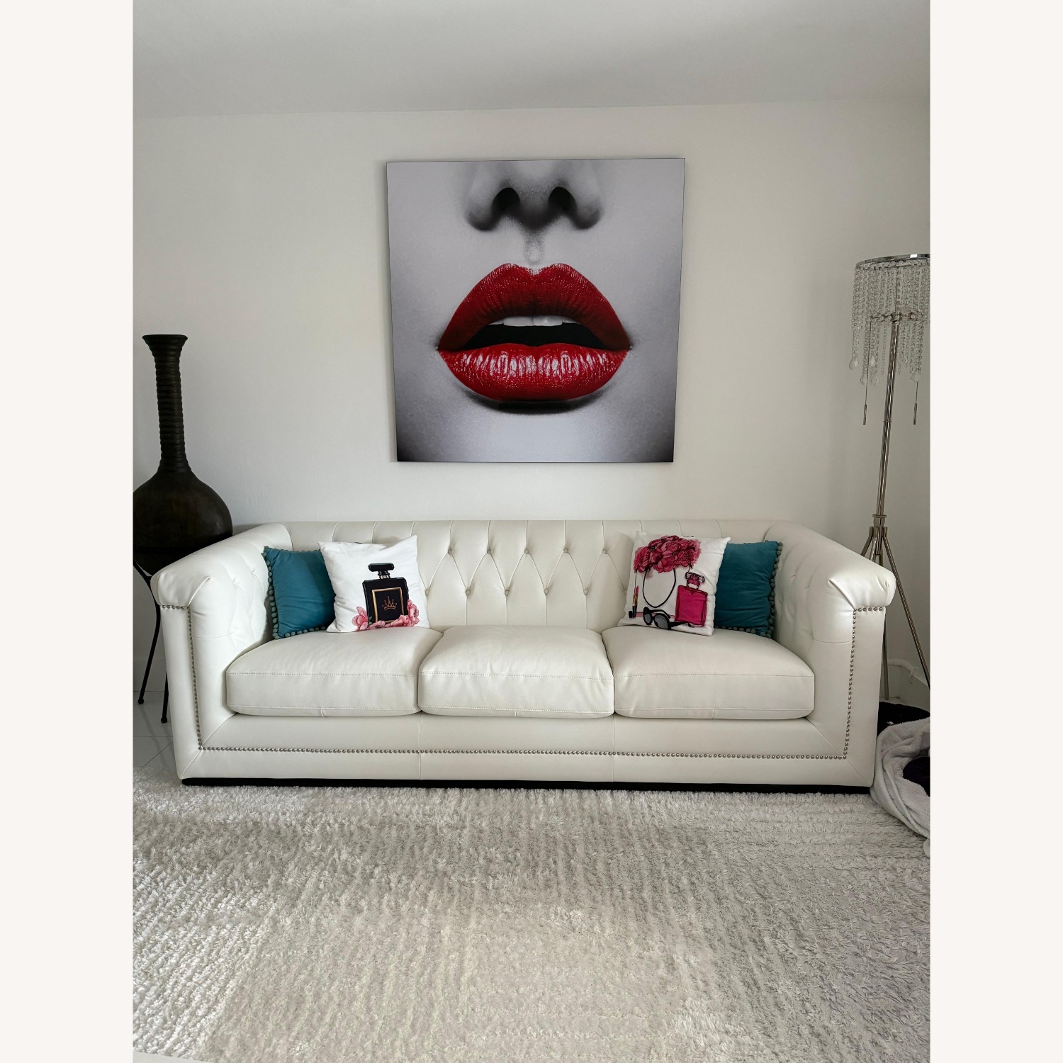 Luxury White Tufted Sofa Nailhead Trim - image-1