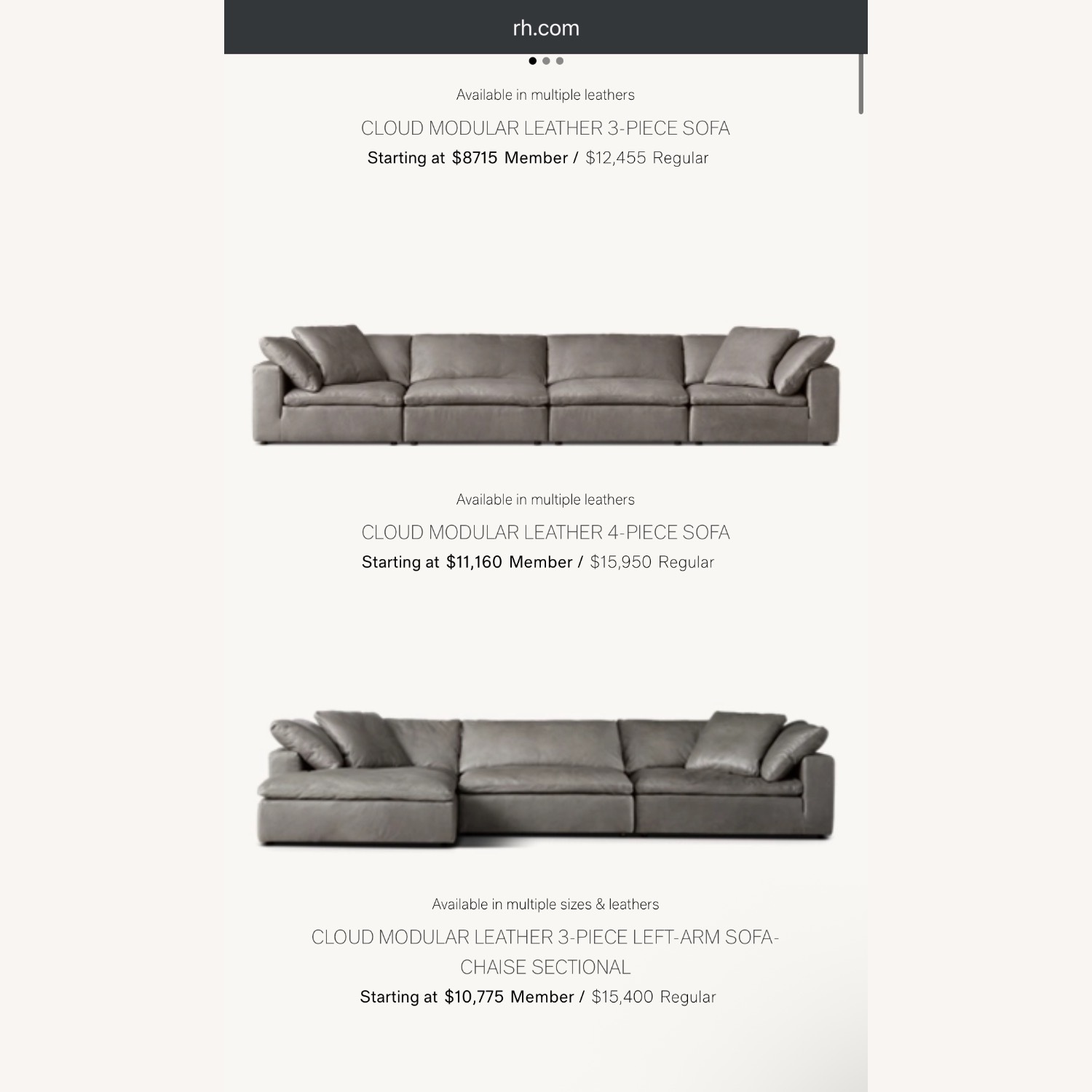 Restoration Hardware Cavalo Leather Cloud Couch - image-1