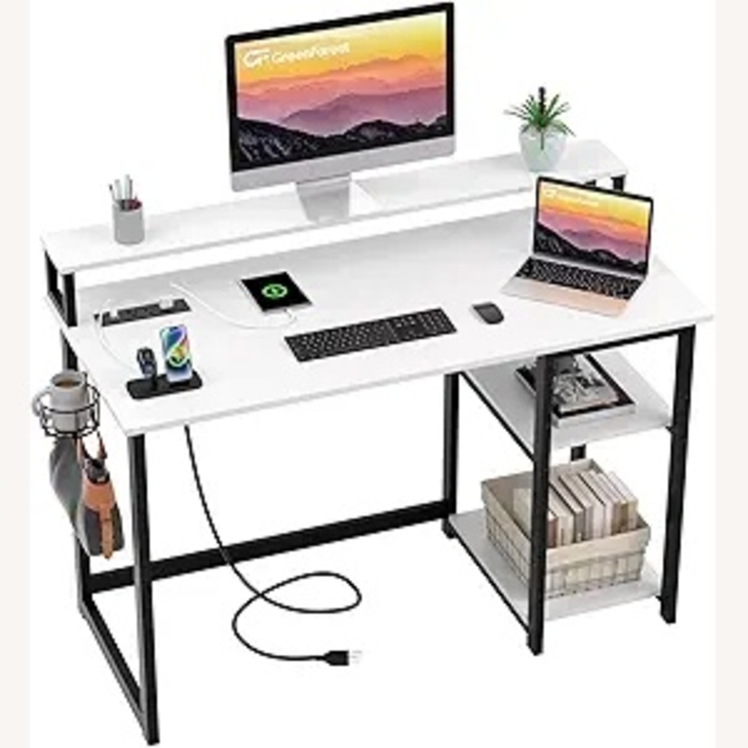 Green Forest 40" Desk - Outlets & Monitor Stand - image-4