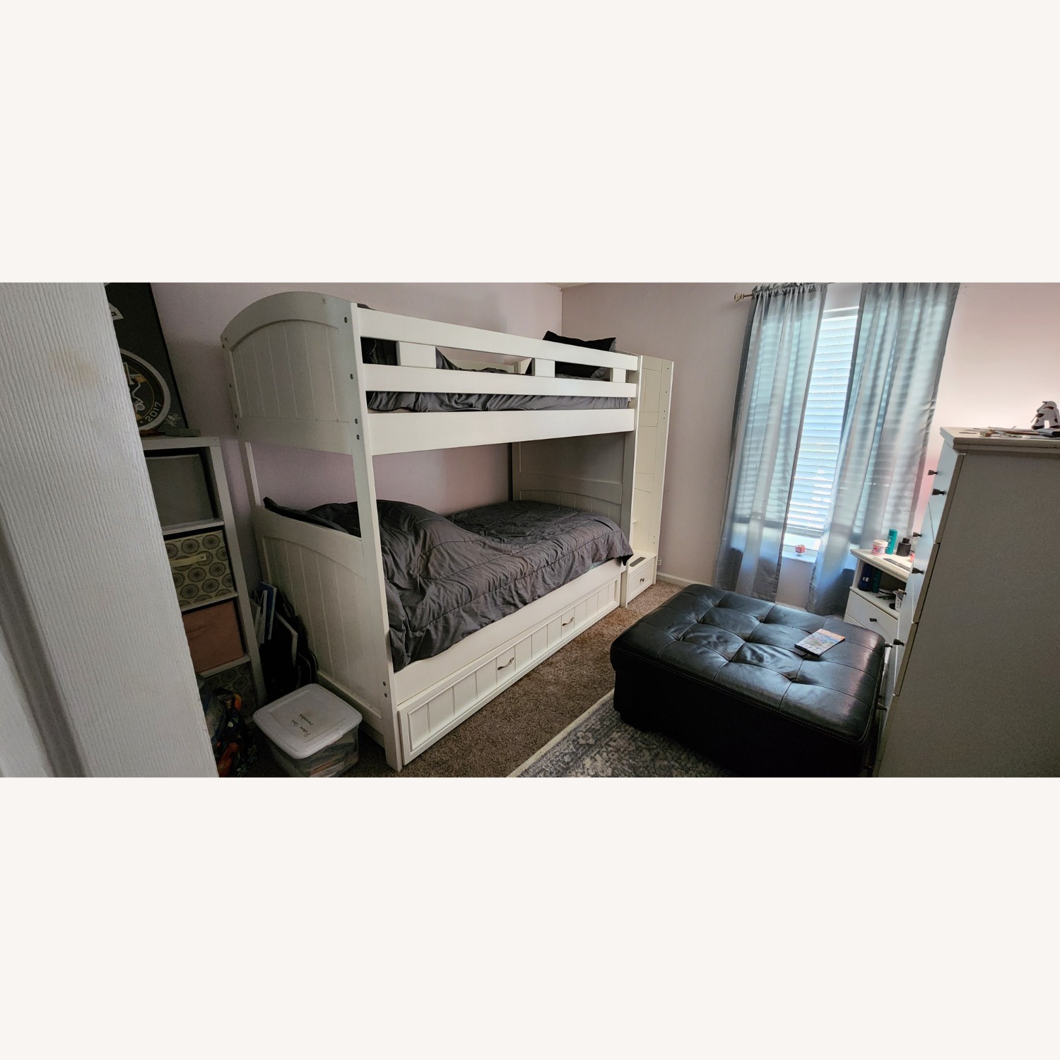 White Wood Bunk Bed With Stairs  - image-1