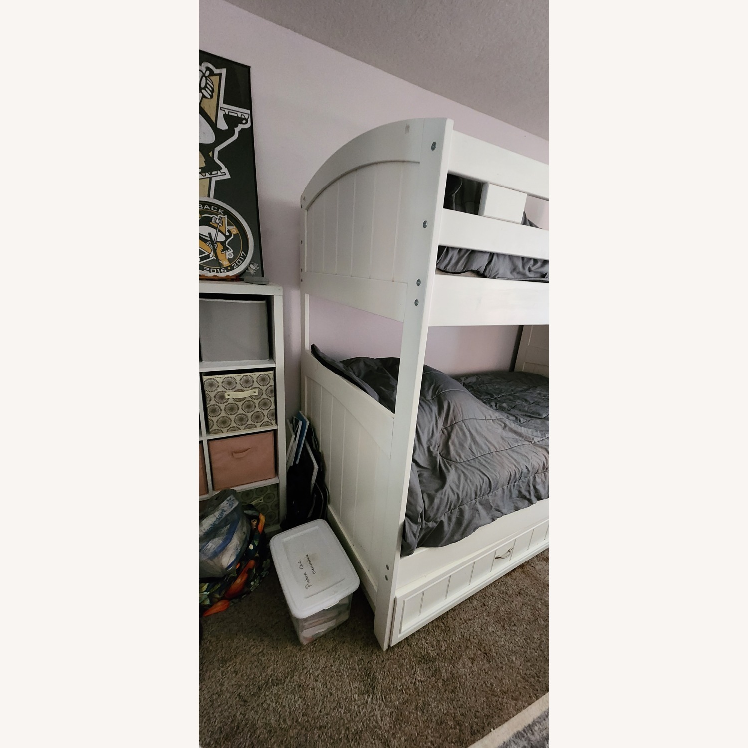 White Wood Bunk Bed With Stairs  - image-2