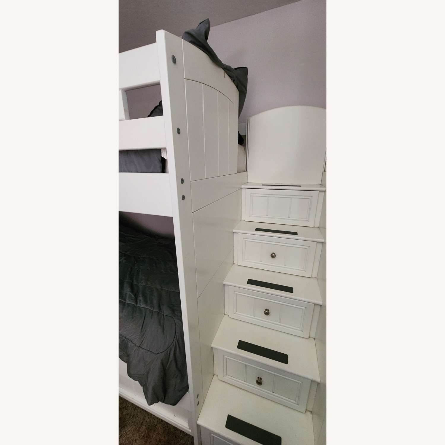 White Wood Bunk Bed With Stairs  - image-5