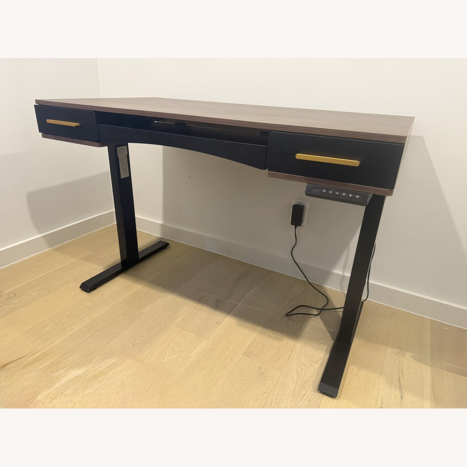 Beyda Sit-stand Desk Dark Walnut Gold Hardware - image-1