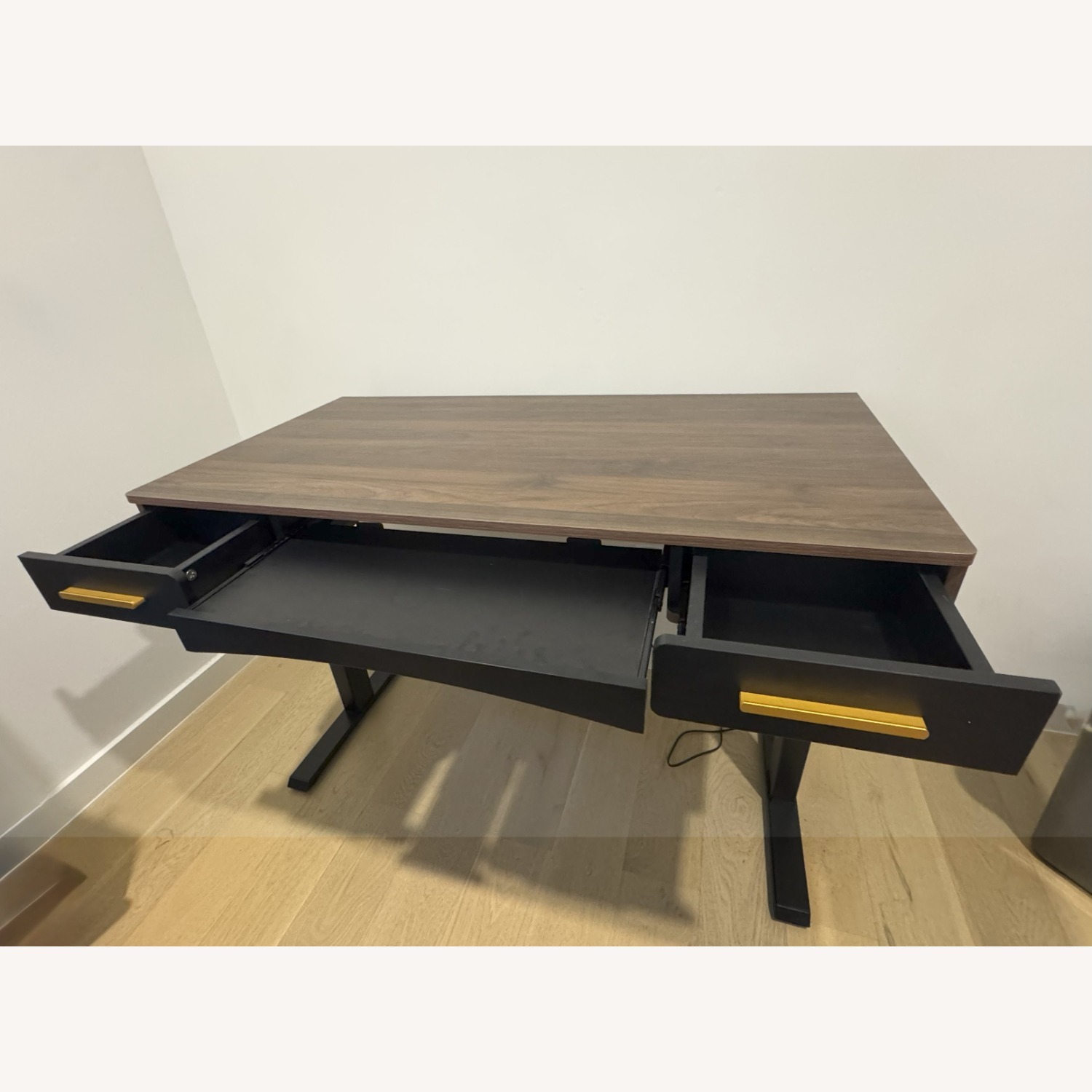 Beyda Sit-stand Desk Dark Walnut Gold Hardware - image-3