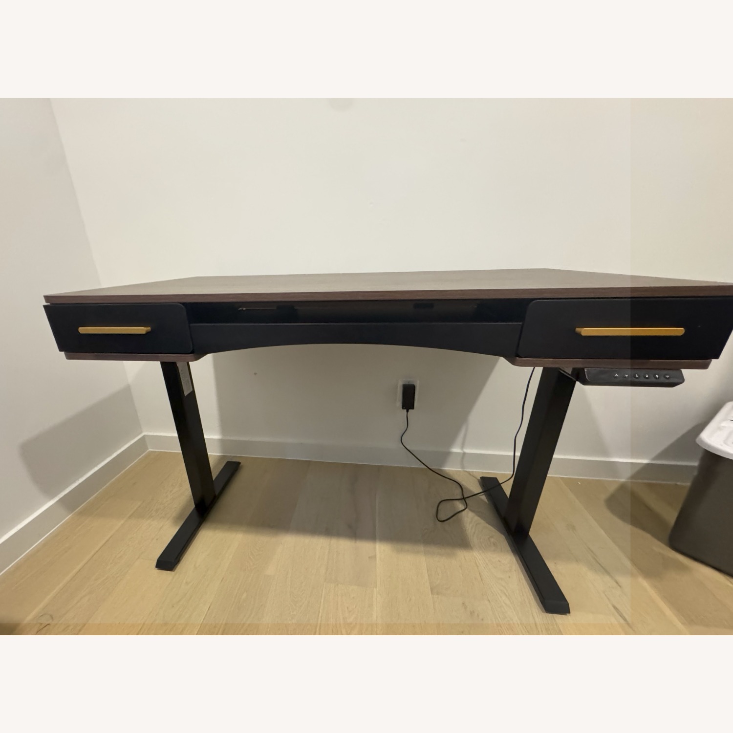 Beyda Sit-stand Desk Dark Walnut Gold Hardware - image-2