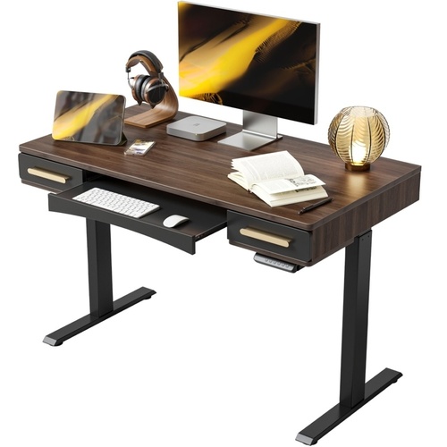 Used Beyda Sit-stand Desk Dark Walnut Gold Hardware for sale on AptDeco