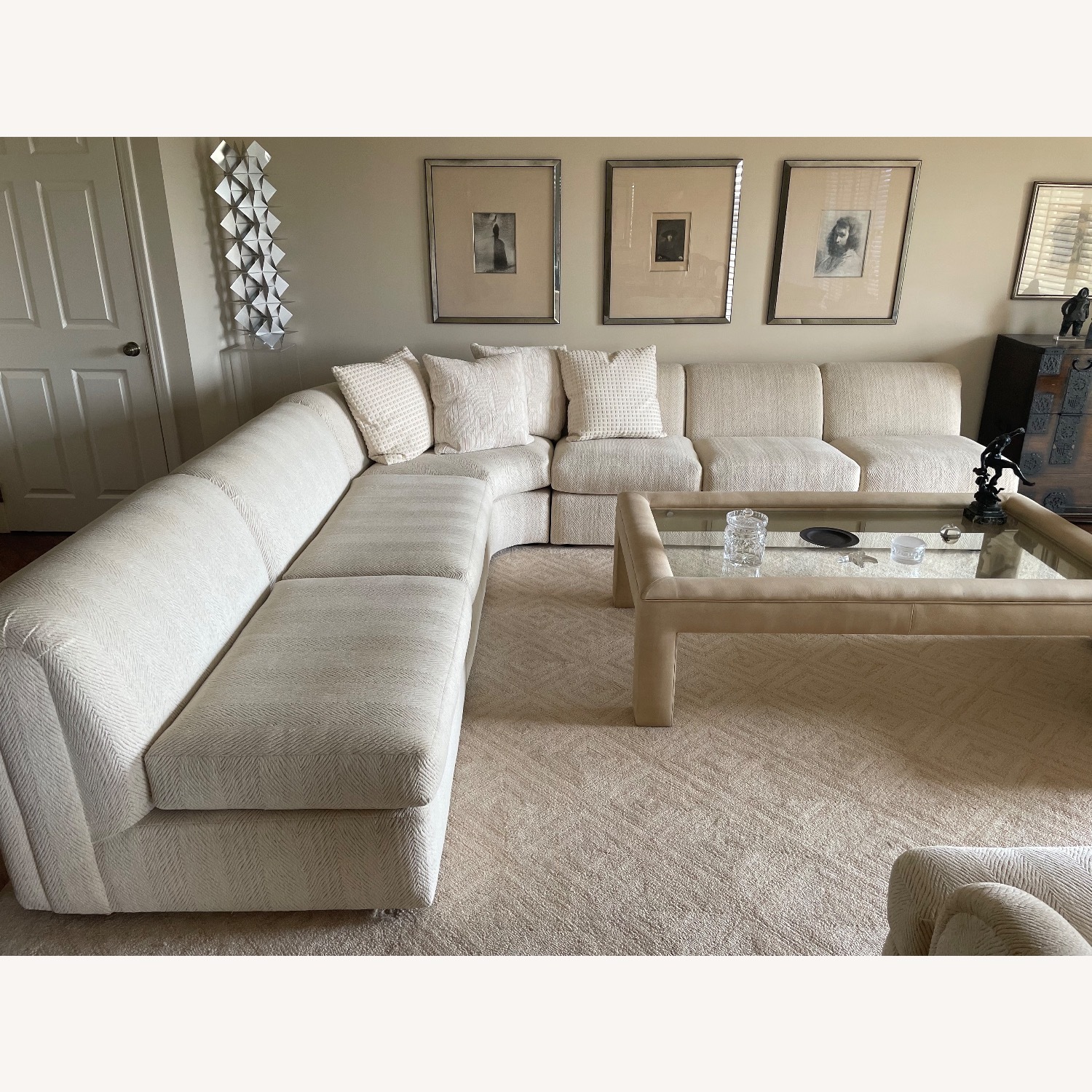White Vintage MCM Corner Sofa - image-1