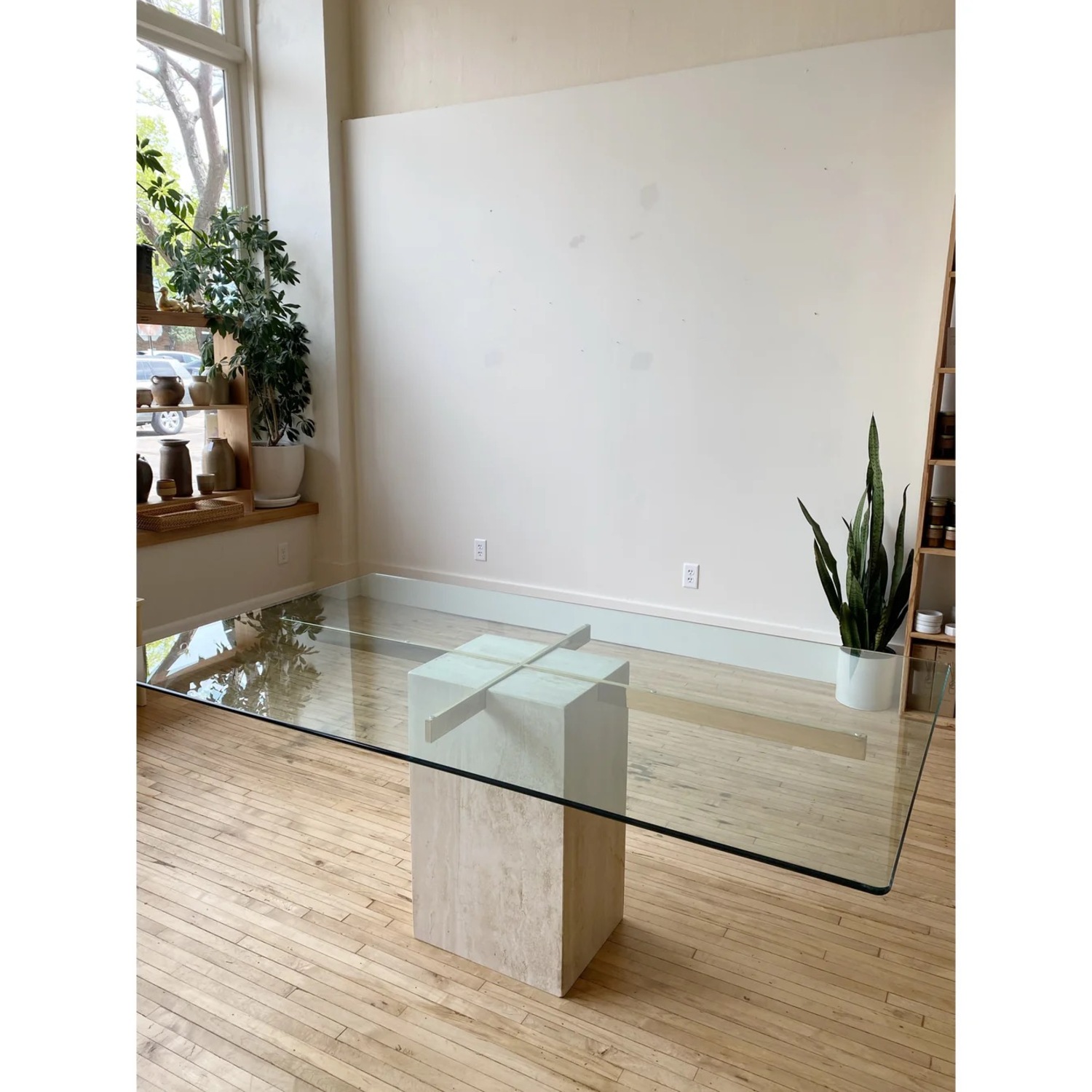 Vintage Travertine & Glass Dining Table  - image-1