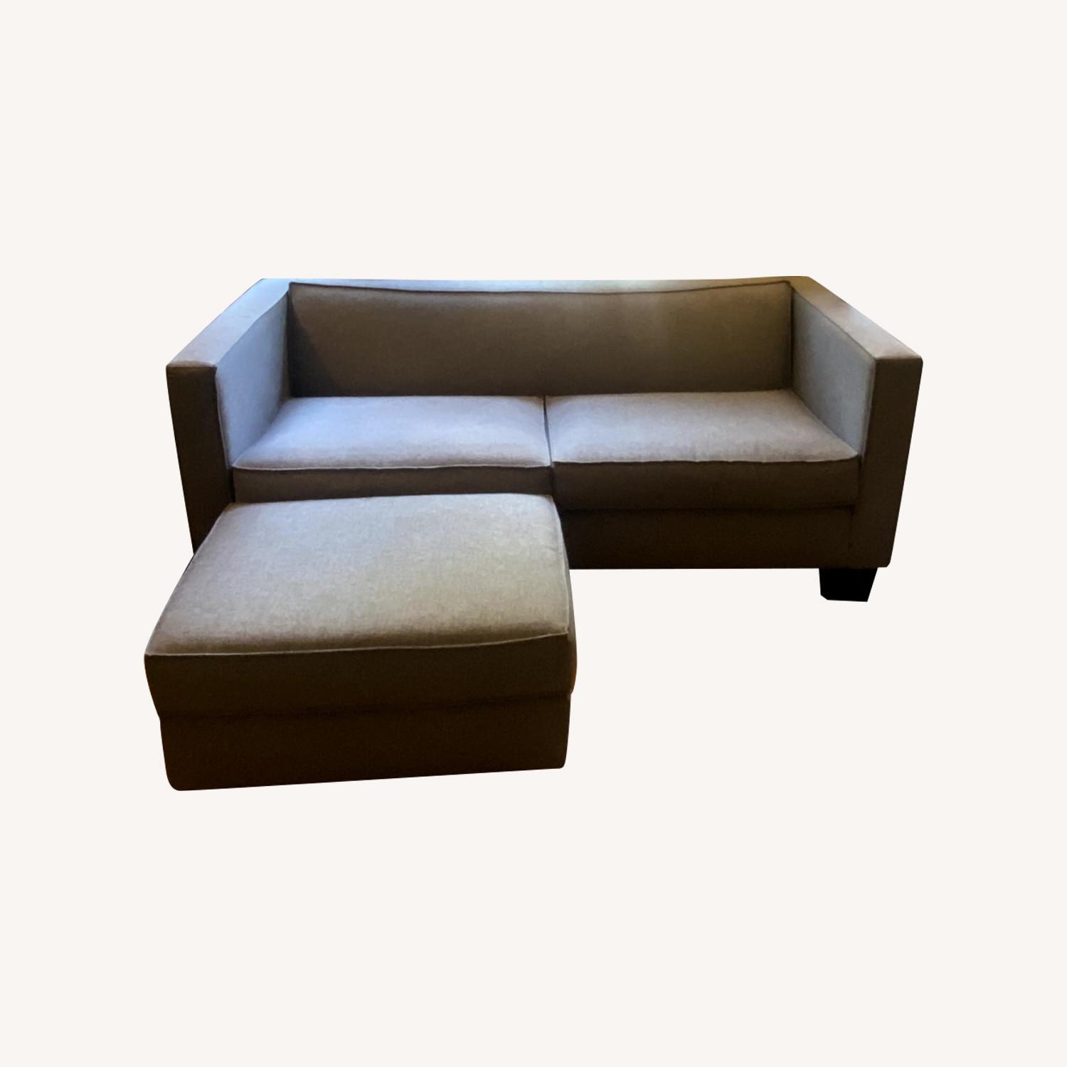 CB2 Gray Club Sofa with Ottoman - image-0
