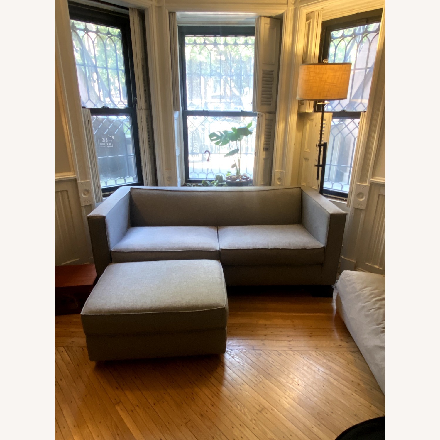 CB2 Gray Club Sofa with Ottoman - image-1