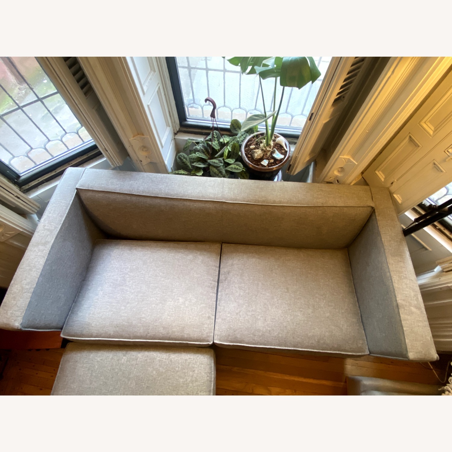 CB2 Gray Club Sofa with Ottoman - image-2