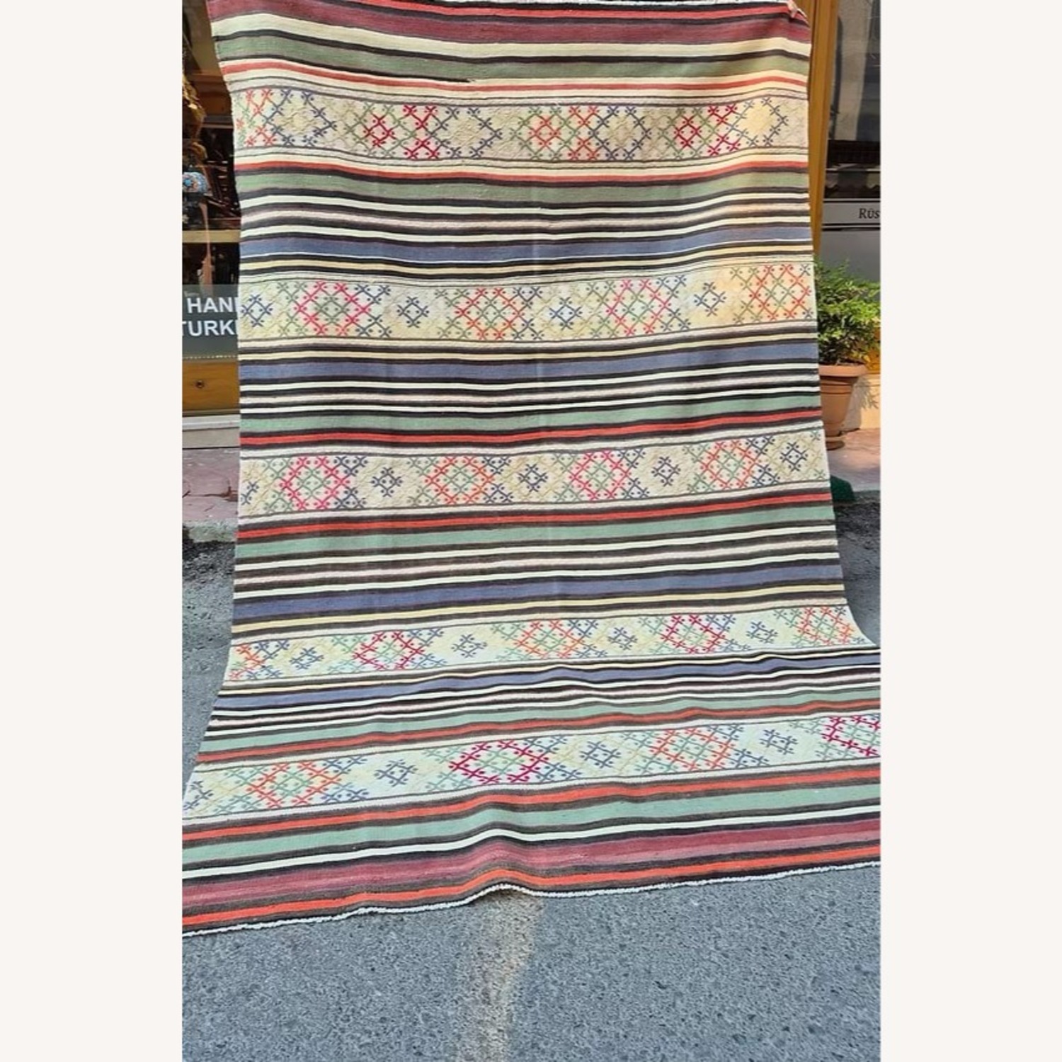 Vintage Turkish Modern Rustic Rug in Butter Yellow - image-4