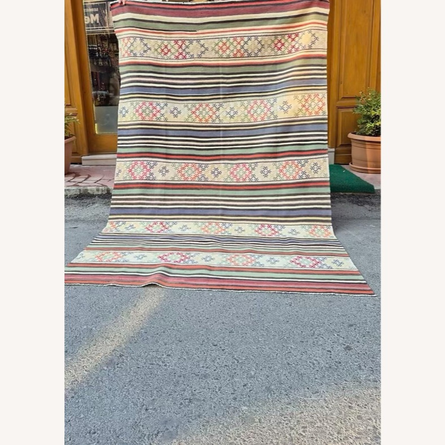 Vintage Turkish Modern Rustic Rug in Butter Yellow - image-3