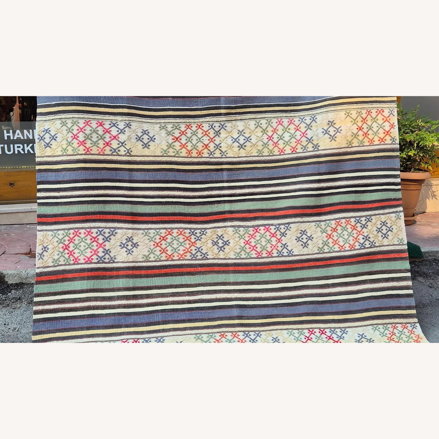 Vintage Turkish Modern Rustic Rug in Butter Yellow - image-2