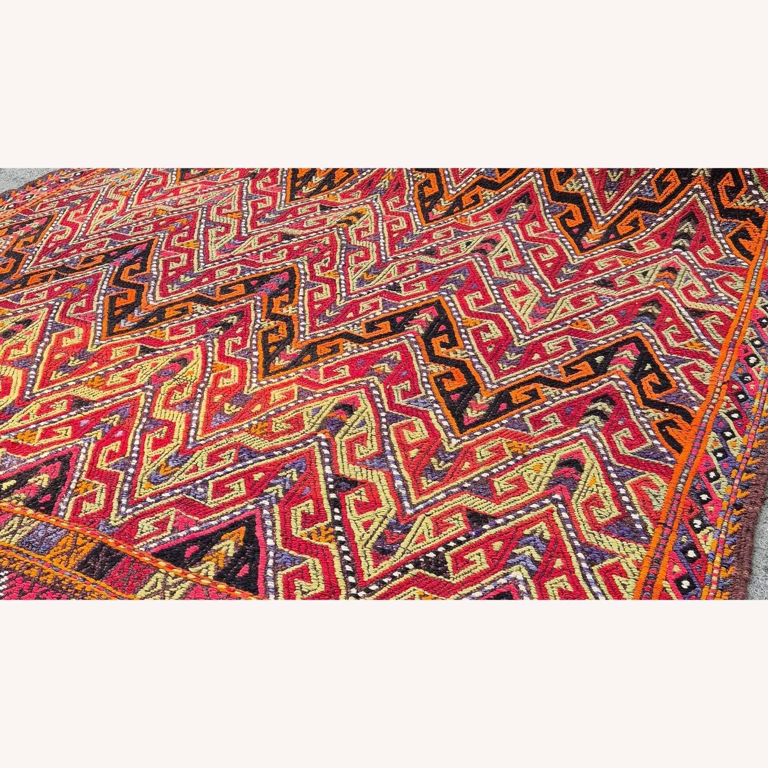 Handwoven Rug Semi-Antique Cecim Kilim In Crimson - image-3
