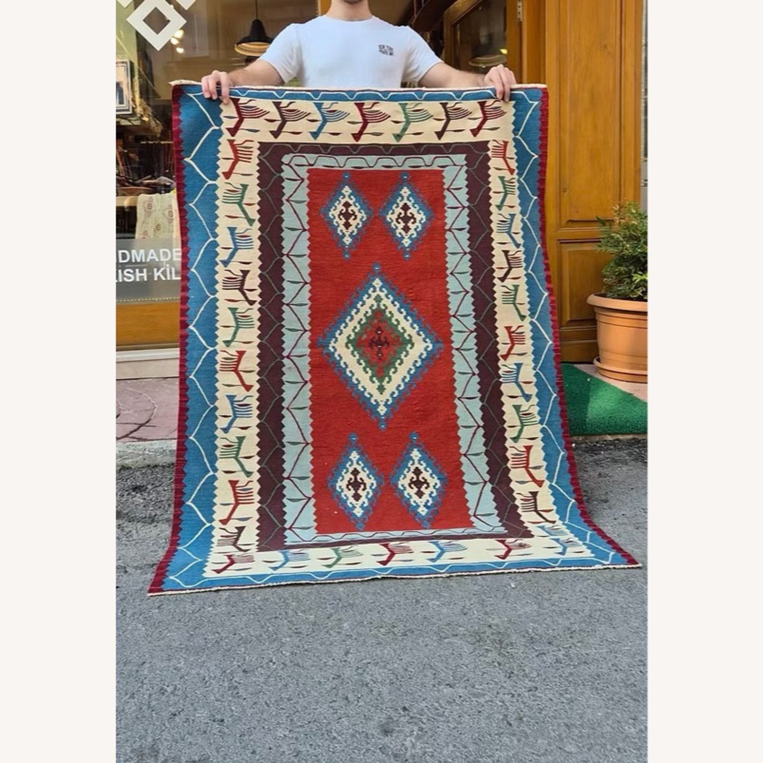 Oushak Flat-Weave Accent Rug Traditional Motfis - image-5