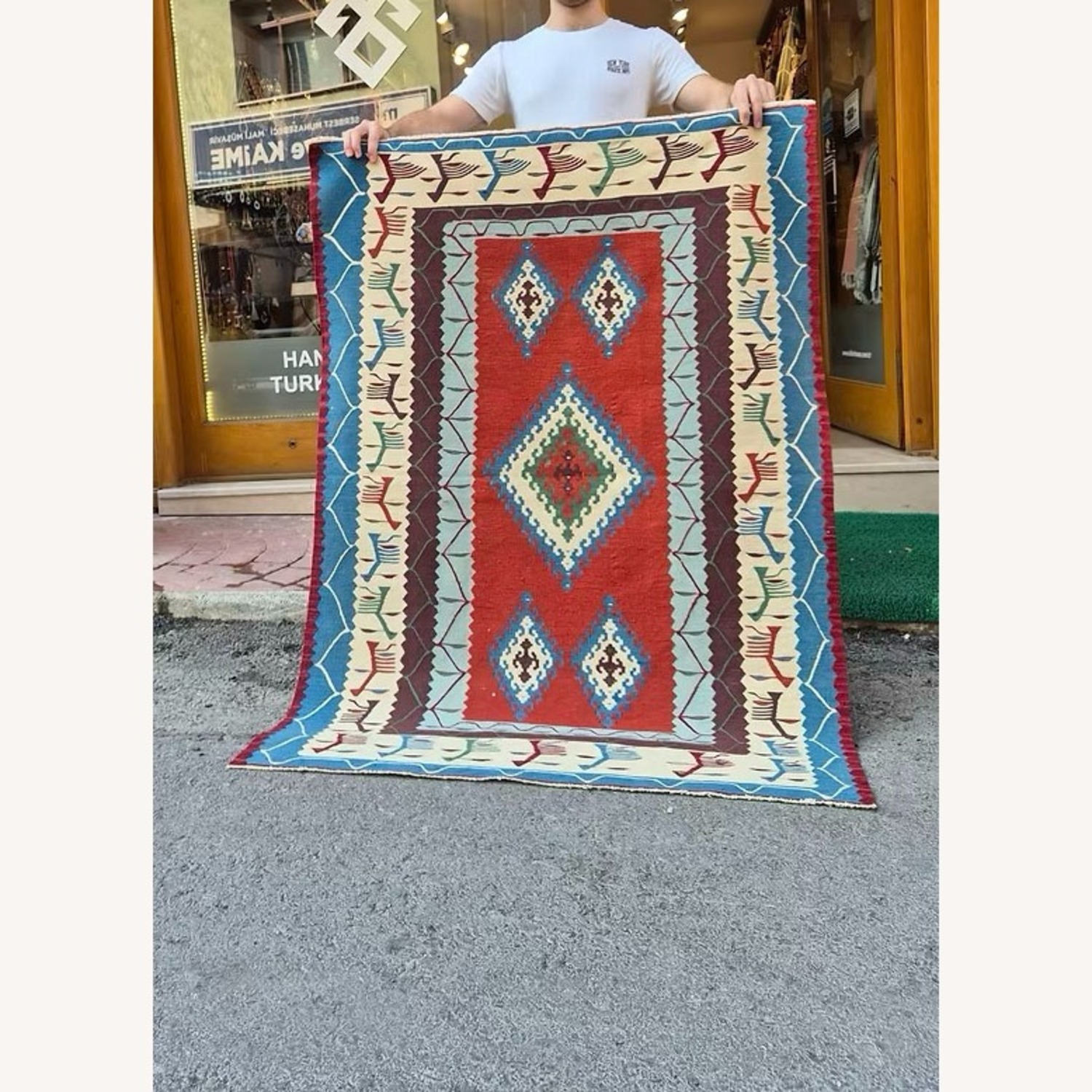 Oushak Flat-Weave Accent Rug Traditional Motfis - image-6