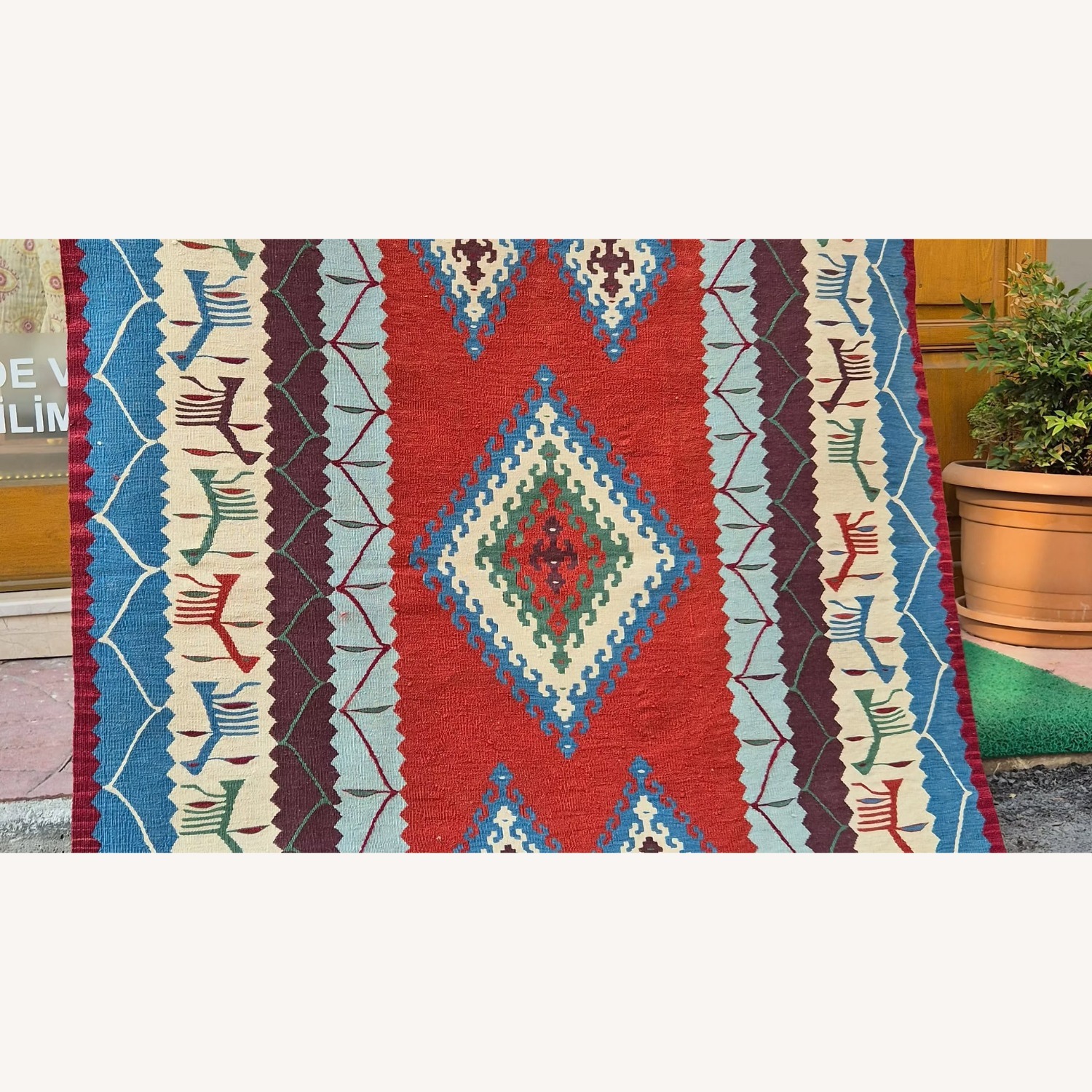 Oushak Flat-Weave Accent Rug Traditional Motfis - image-1