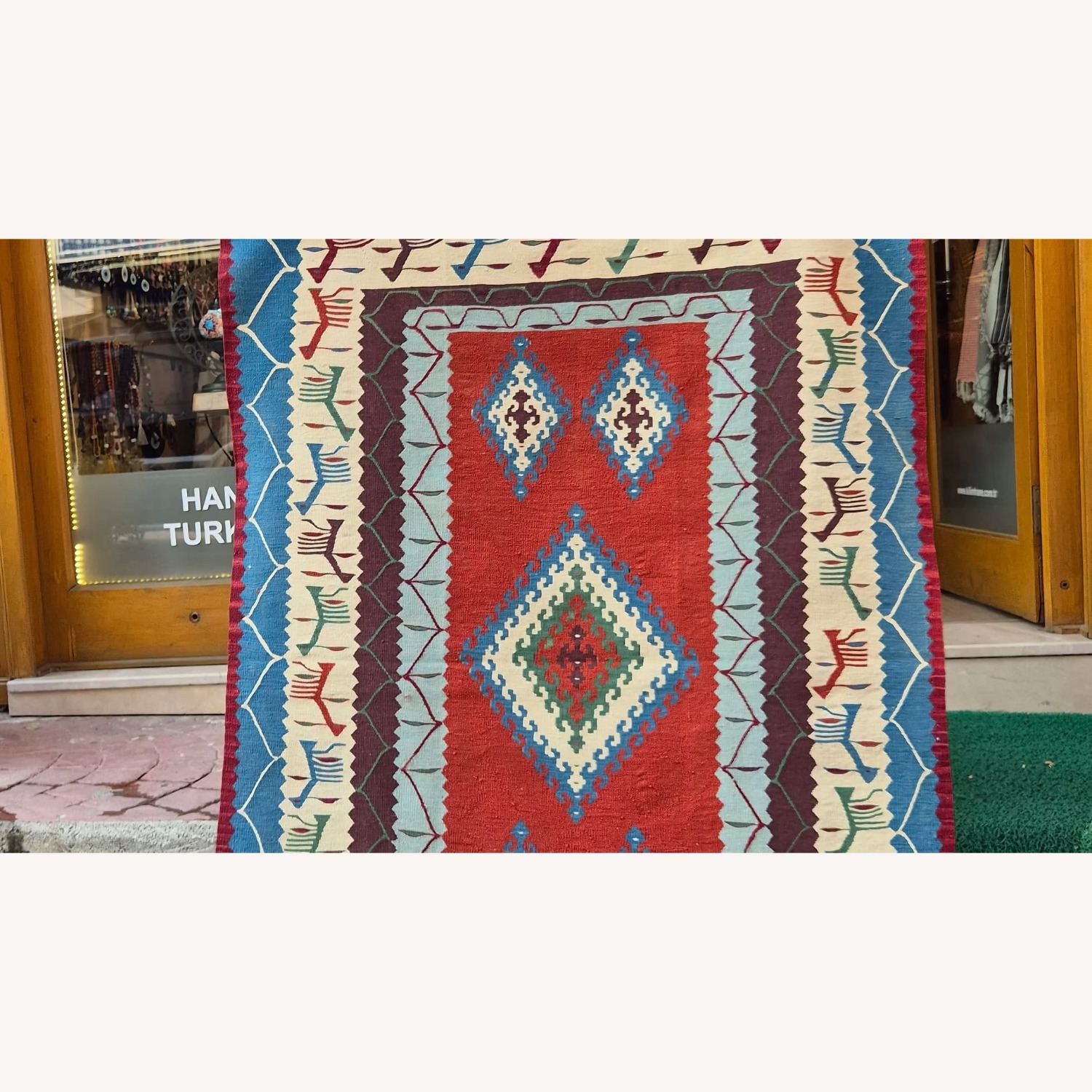 Oushak Flat-Weave Accent Rug Traditional Motfis - image-3