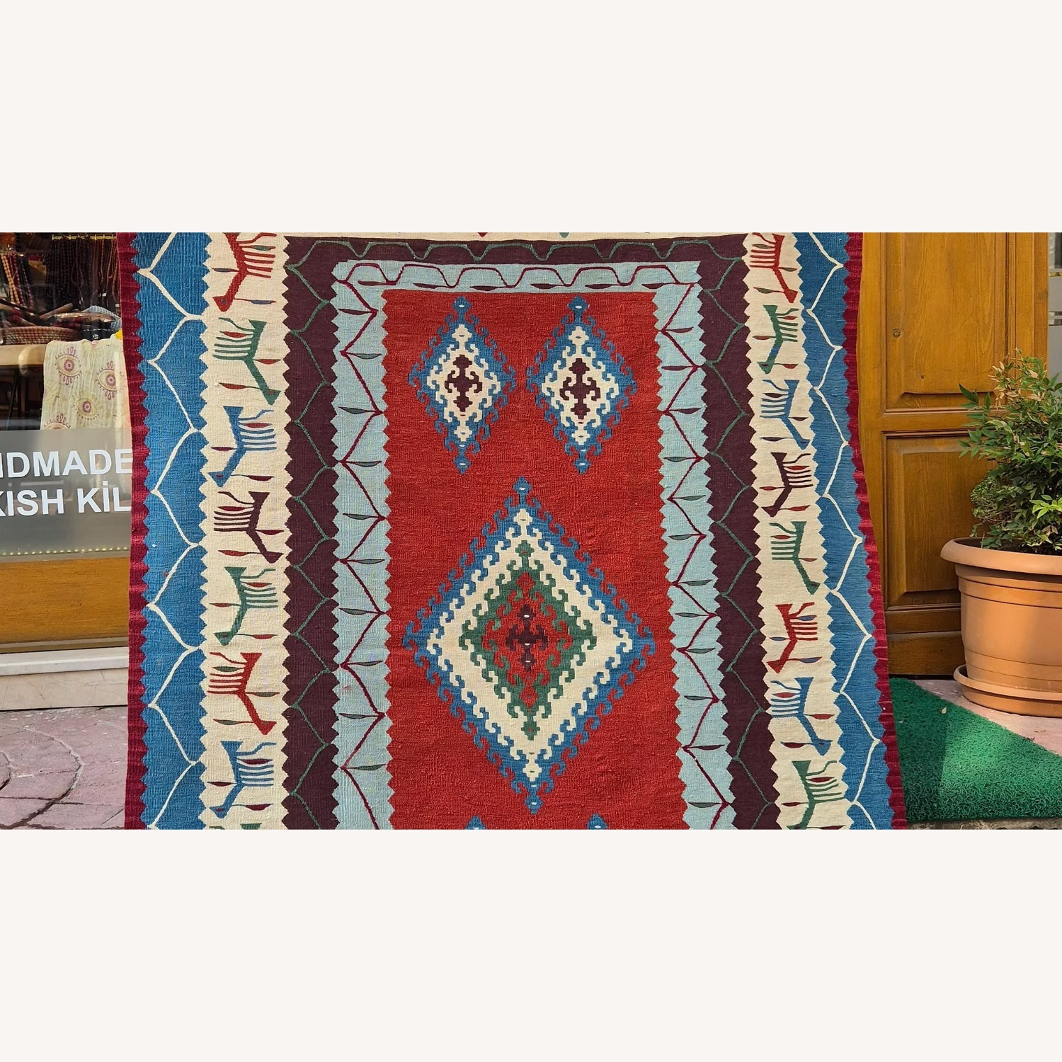 Oushak Flat-Weave Accent Rug Traditional Motfis - image-4