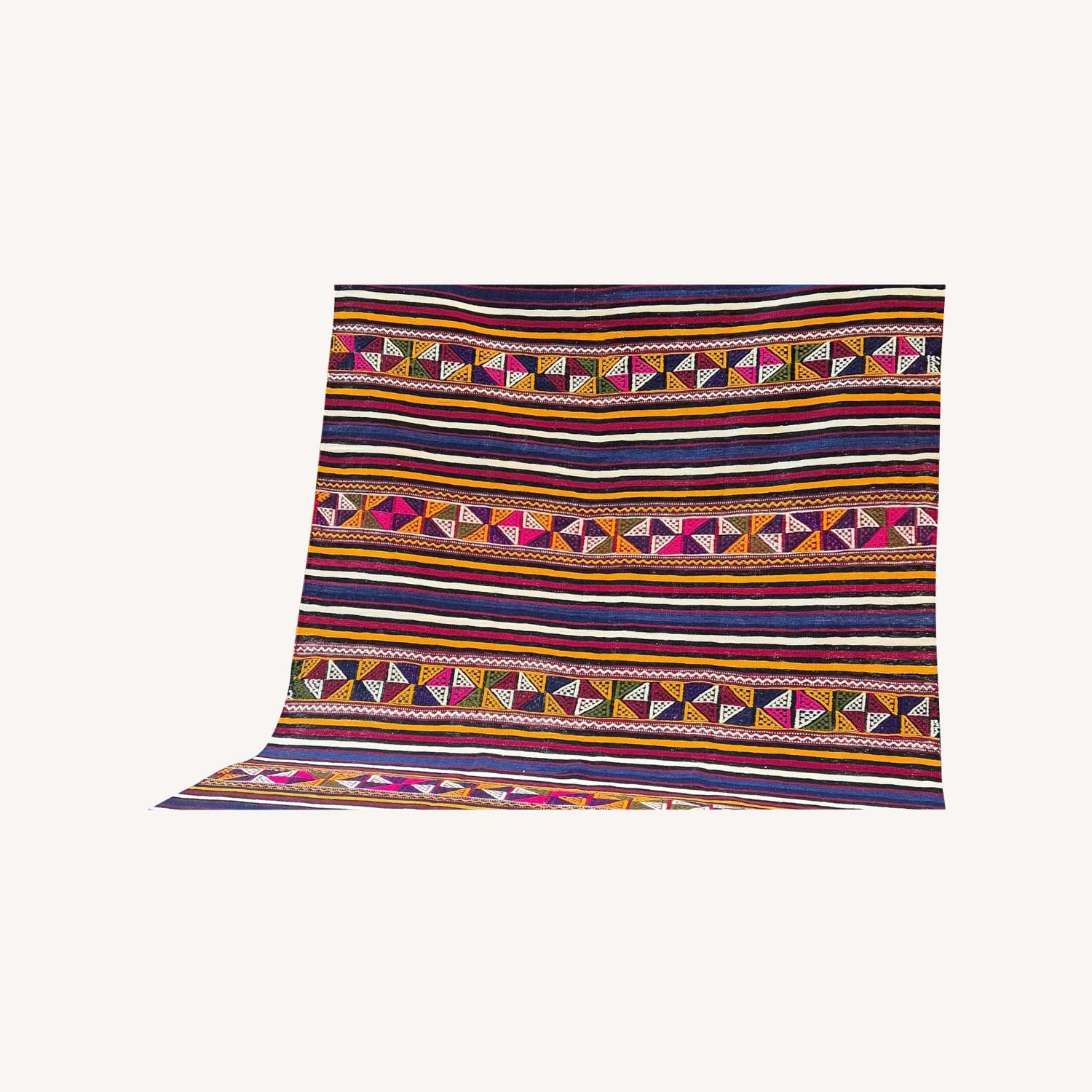 Vintage Handwoven Rug Balikesir Strioed Flat-Weave - image-0