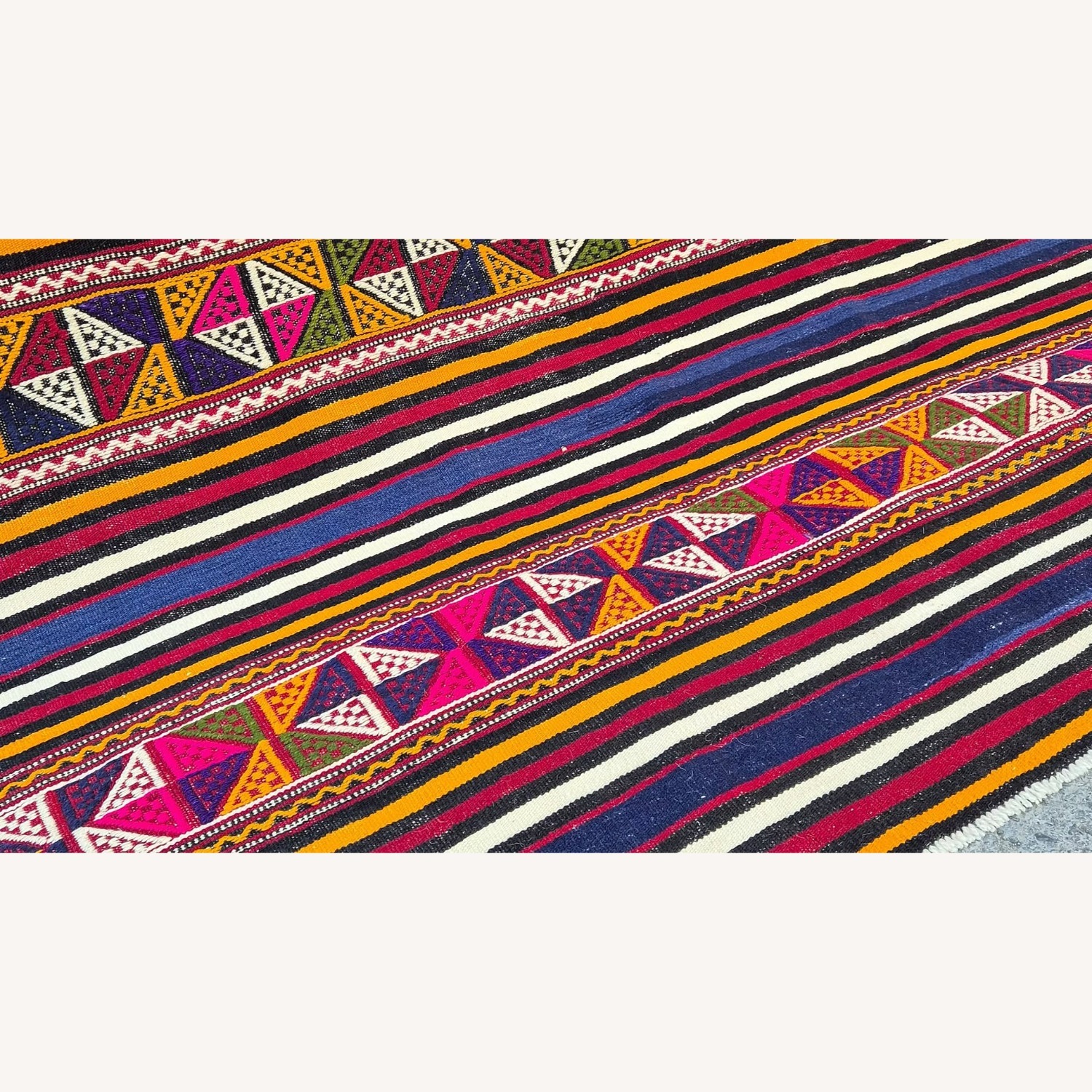 Vintage Handwoven Rug Balikesir Strioed Flat-Weave - image-3