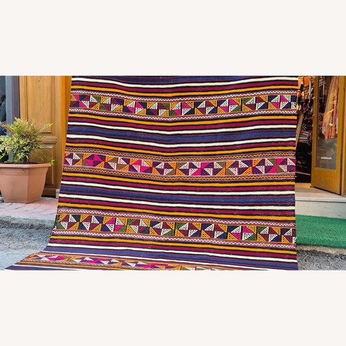 Used Vintage Handwoven Rug Balikesir Strioed Flat-Weave for sale on AptDeco