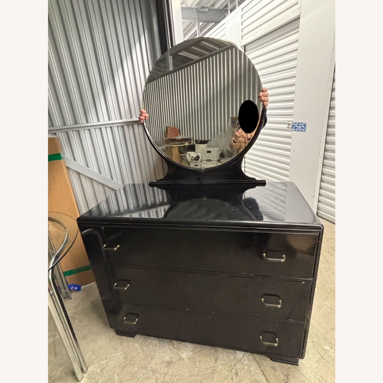 Art Deco Black Lacquer Dresser with Mirror - image-1