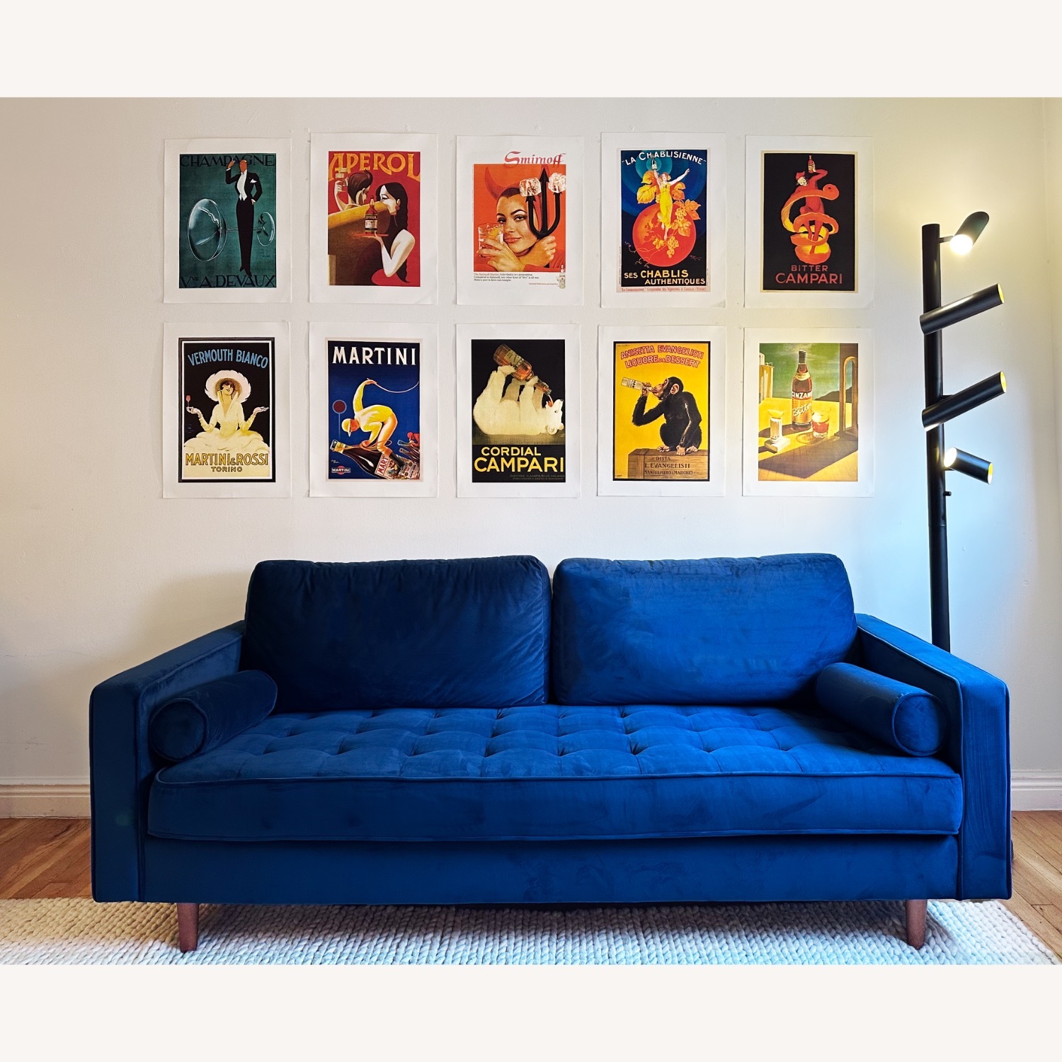 Navy Velvet Tufted Sofa - image-2