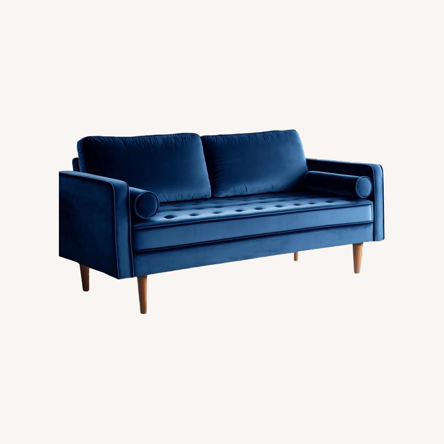 Navy Velvet Tufted Sofa - image-0