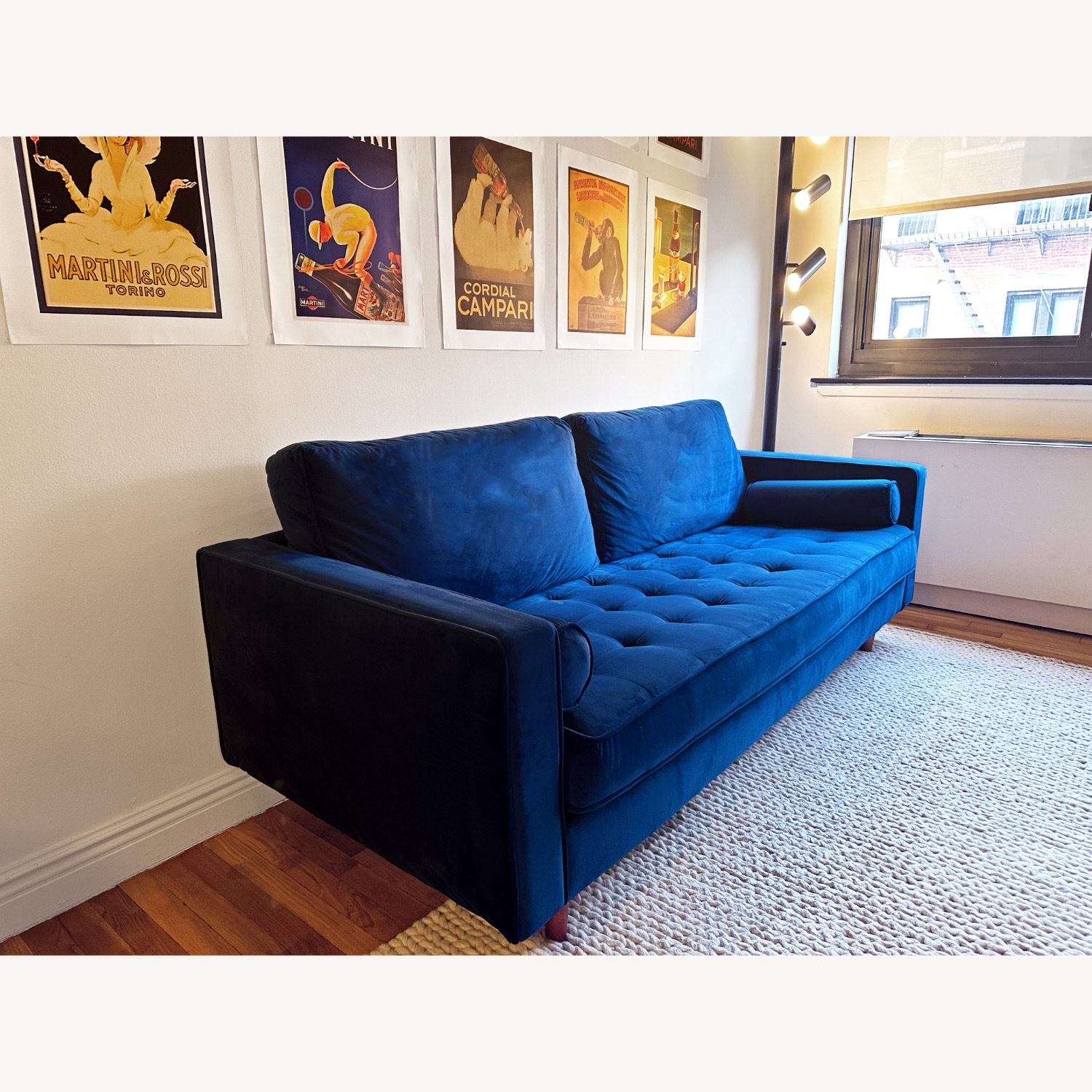 Navy Velvet Tufted Sofa - image-3