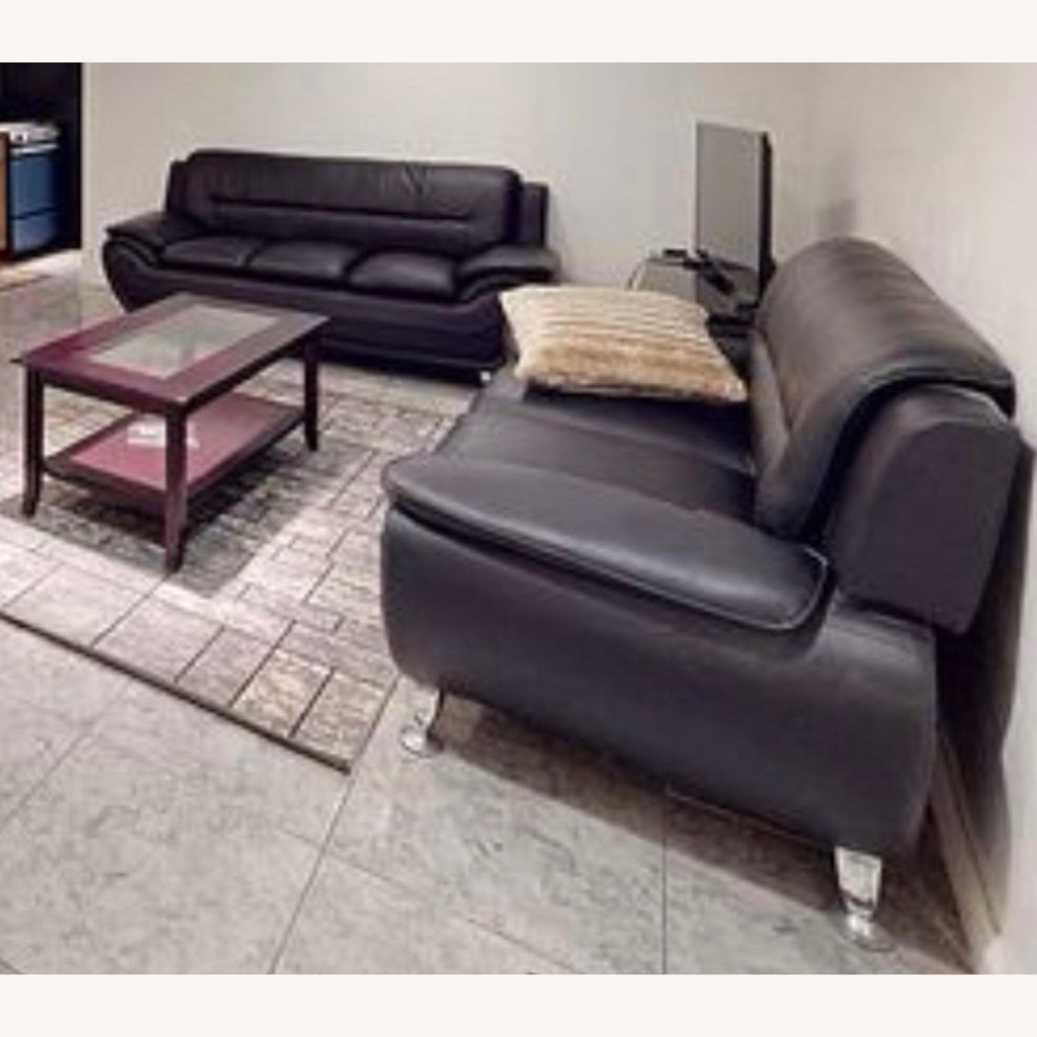 Black Leather Sofa - image-1