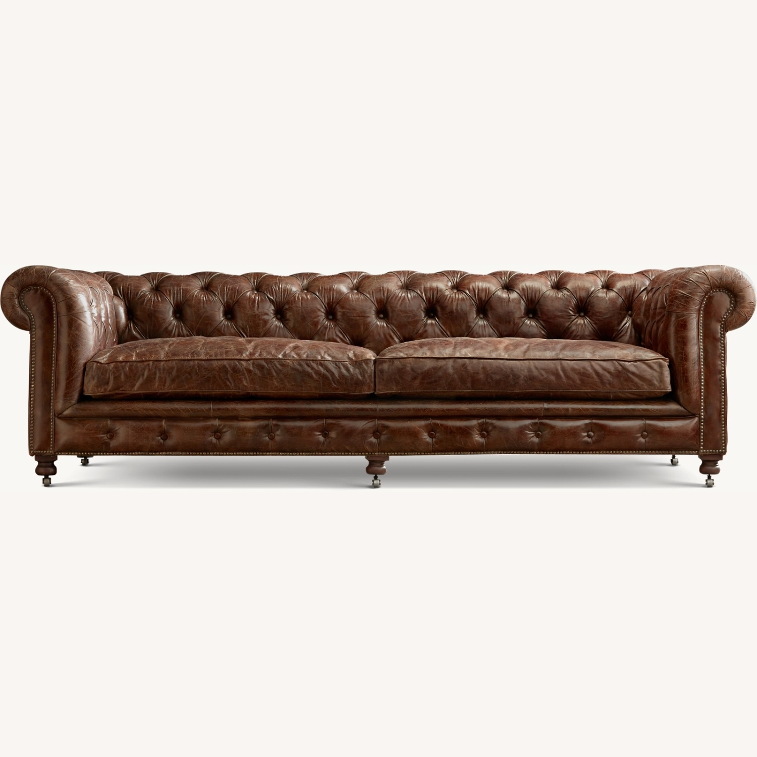 RH Kensington Leather Brown Couch - AptDeco