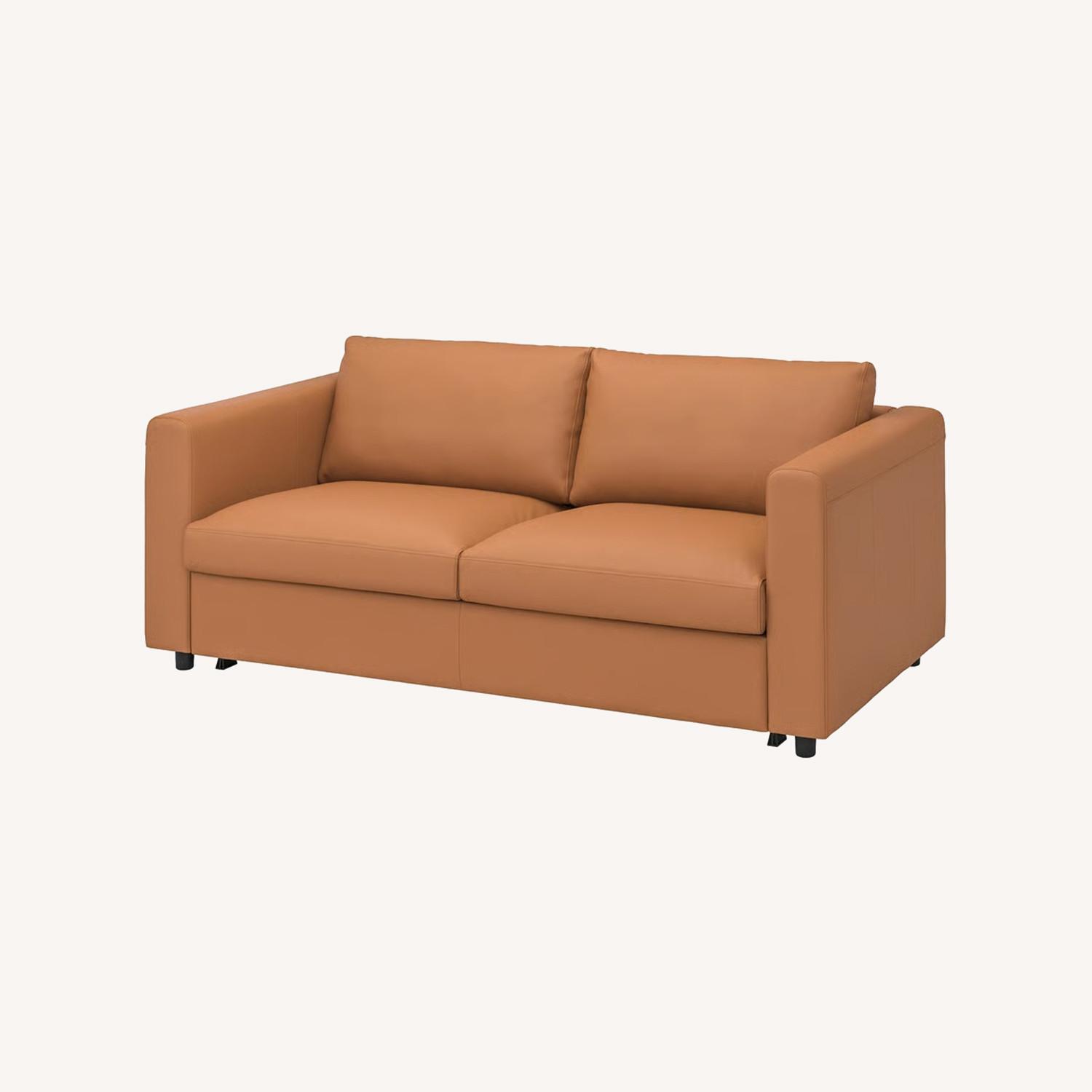 IKEA FINNALA Sleeper Sofa Golden Brown Leather - image-0