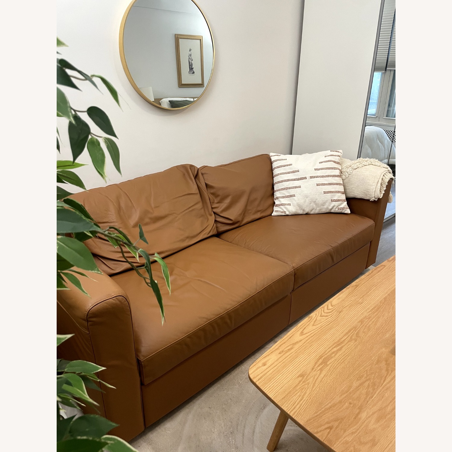 IKEA FINNALA Sleeper Sofa Golden Brown Leather - image-3