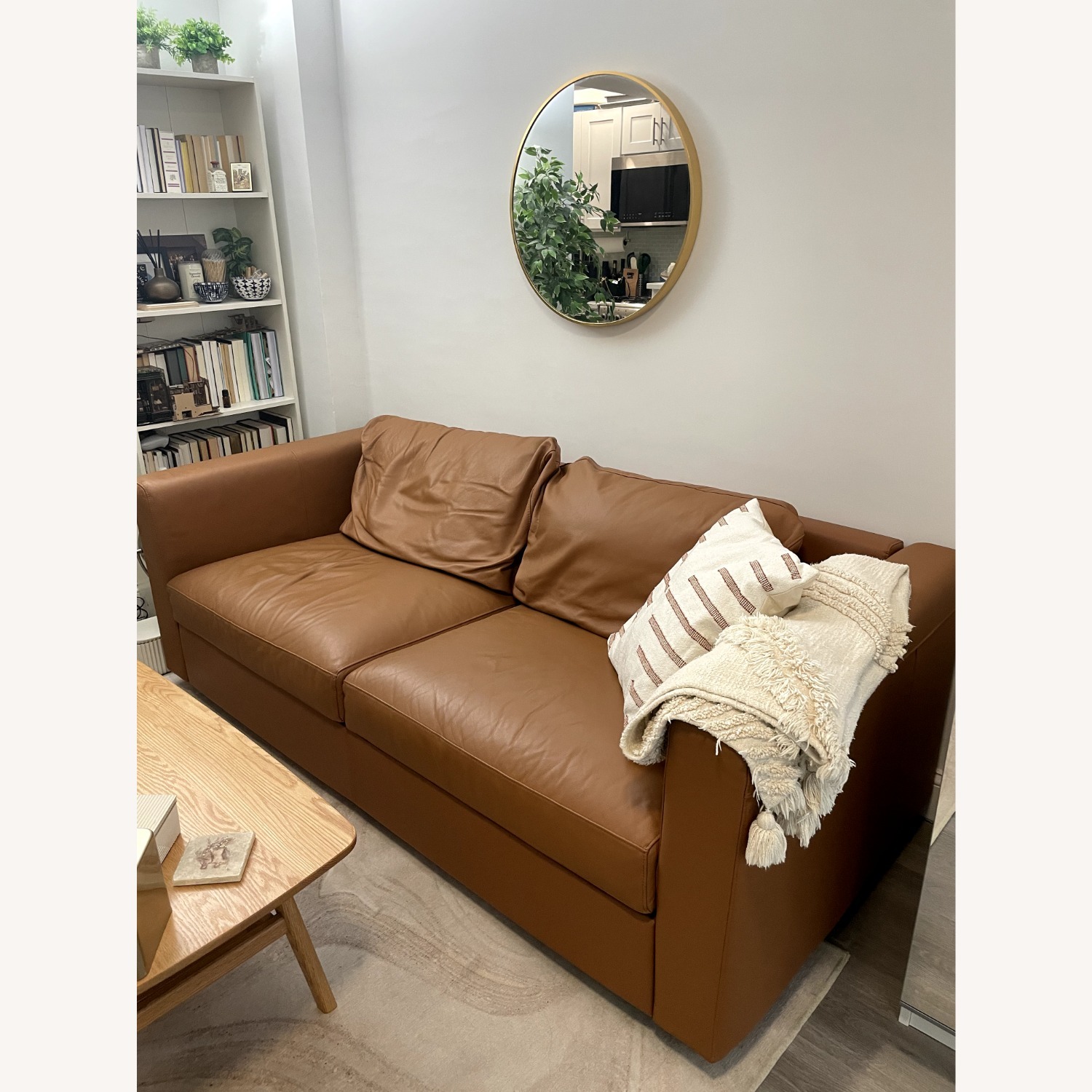 IKEA FINNALA Sleeper Sofa Golden Brown Leather - image-2
