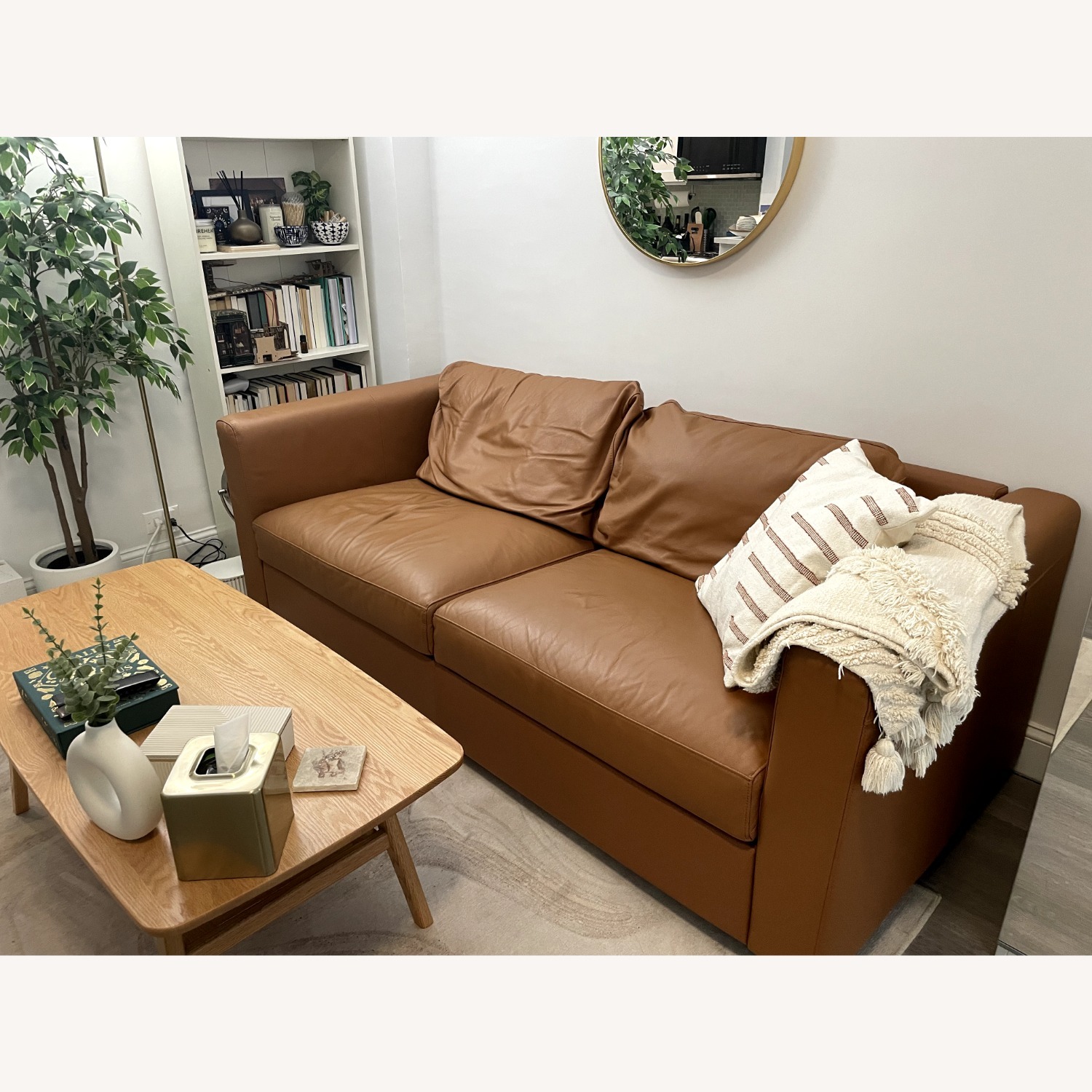 IKEA FINNALA Sleeper Sofa Golden Brown Leather - image-1