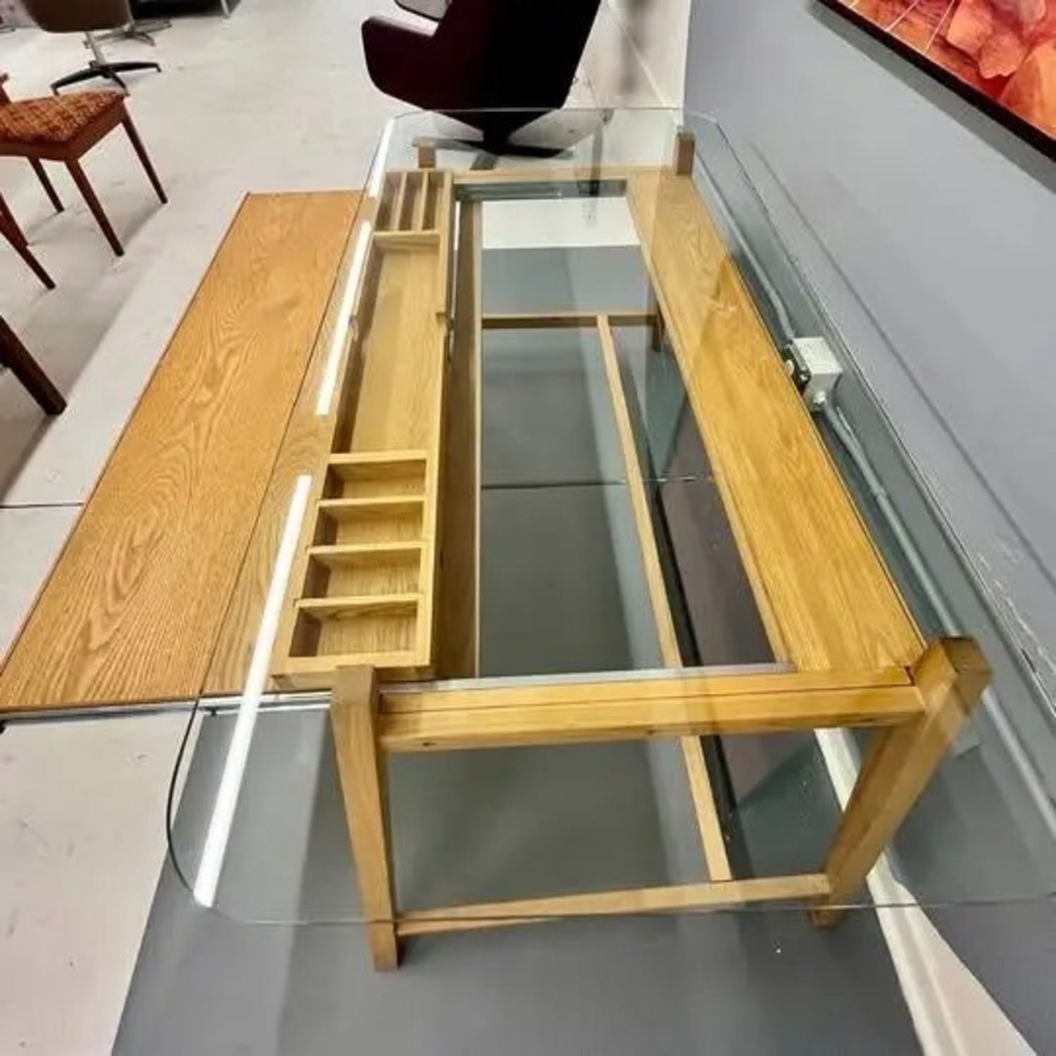 MCM Japanese Oak + Glass Top With Pull-Out Drawer - image-2