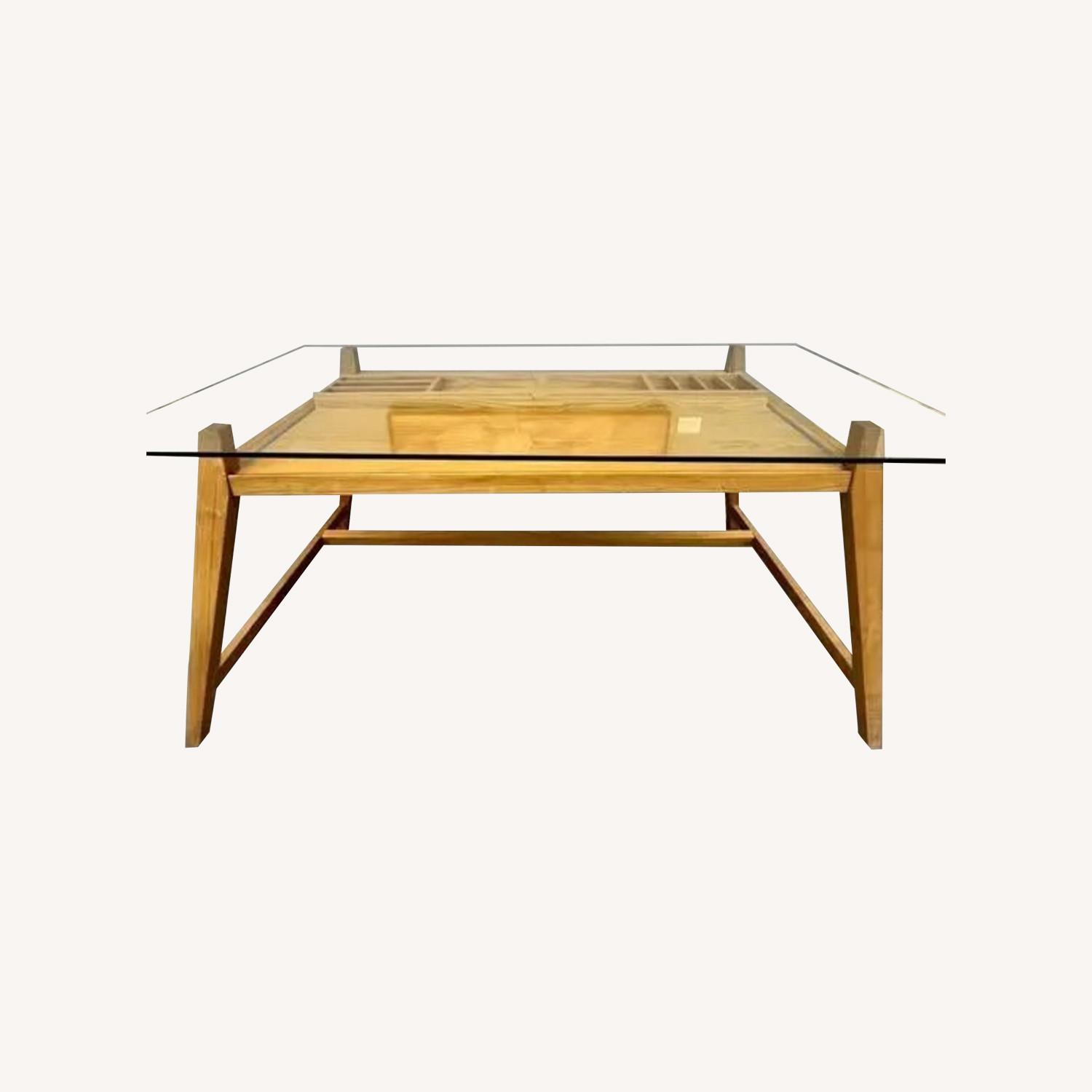 MCM Japanese Oak + Glass Top With Pull-Out Drawer - image-0