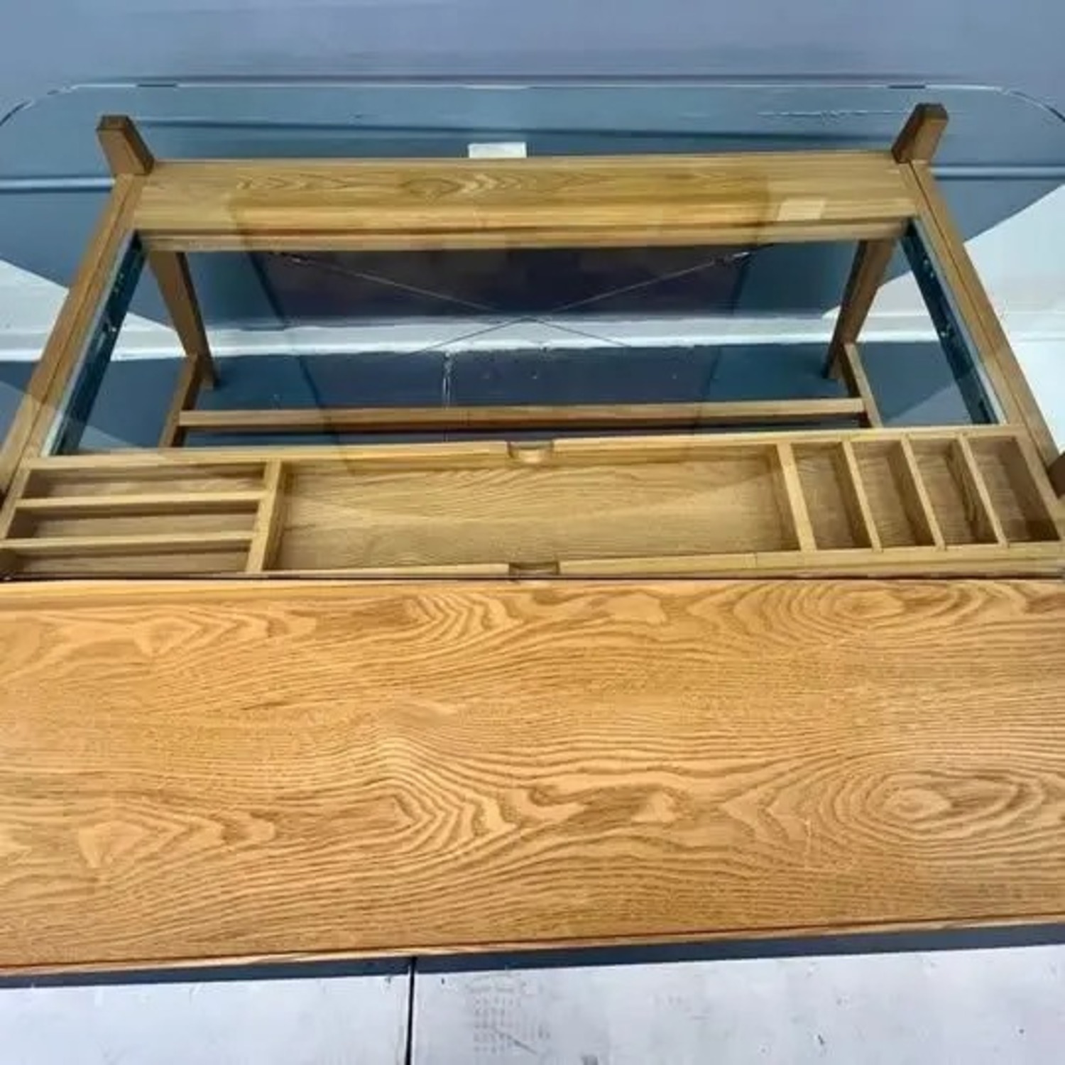 MCM Japanese Oak + Glass Top With Pull-Out Drawer - image-6
