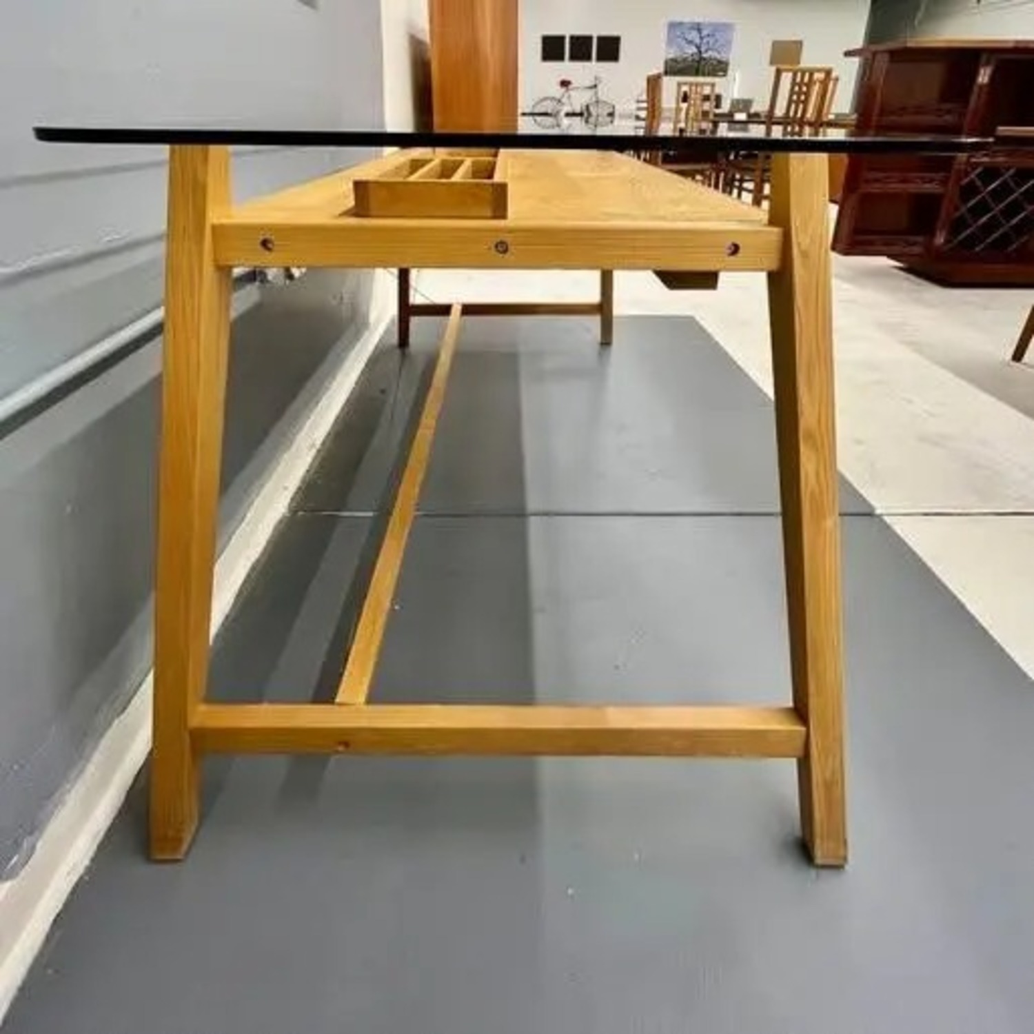 MCM Japanese Oak + Glass Top With Pull-Out Drawer - image-5