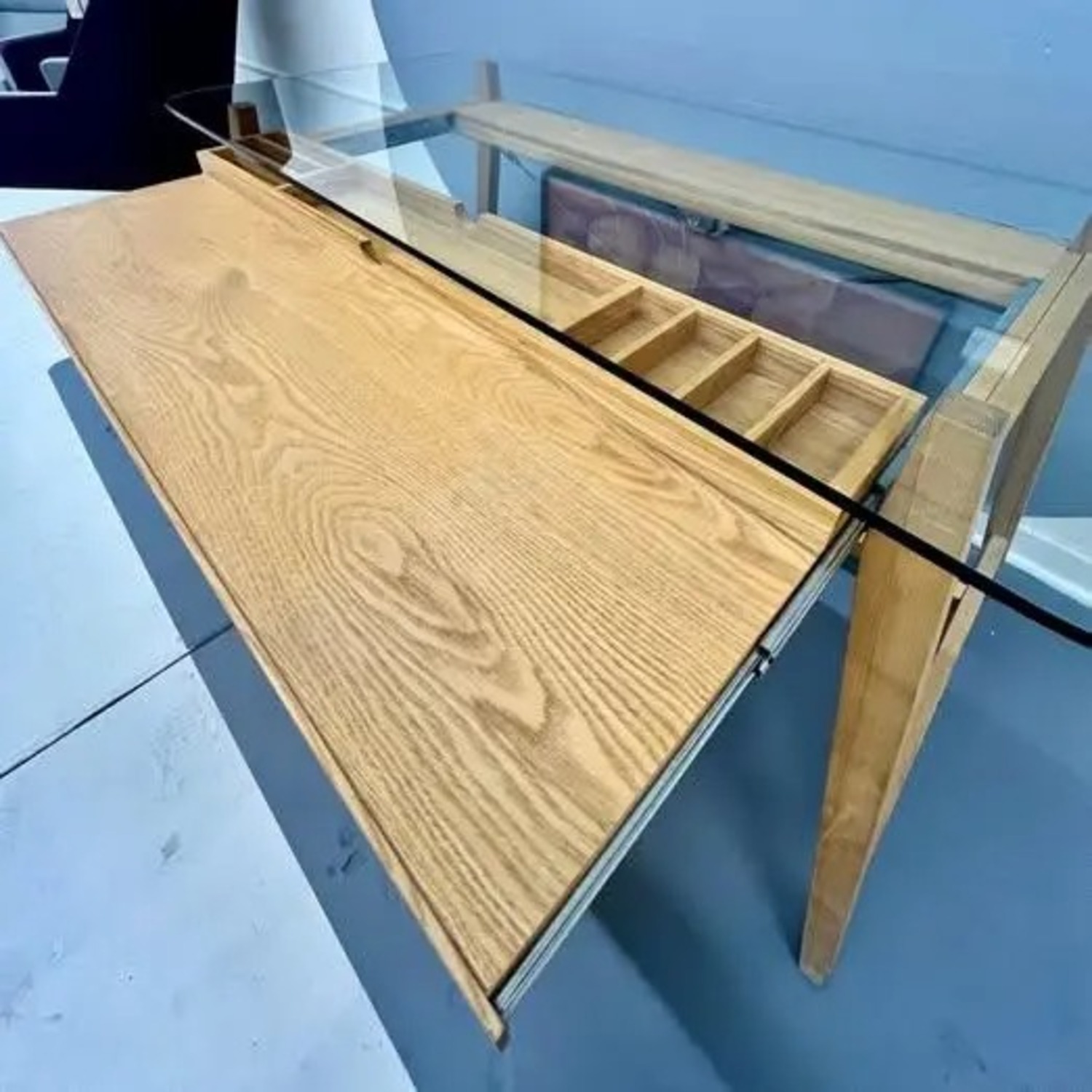 MCM Japanese Oak + Glass Top With Pull-Out Drawer - image-3