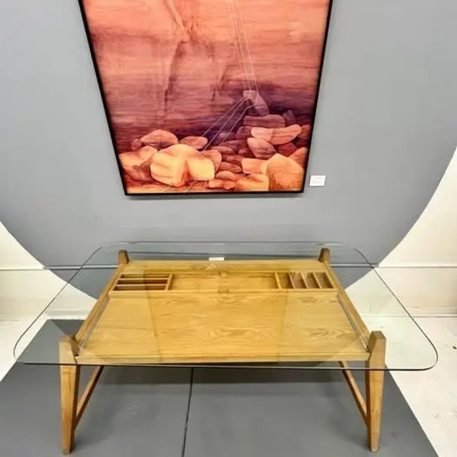 MCM Japanese Oak + Glass Top With Pull-Out Drawer - image-4