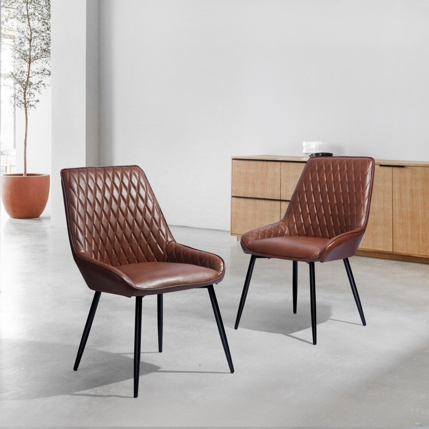 Tufted Faux Brown Dining Chair Set - image-9