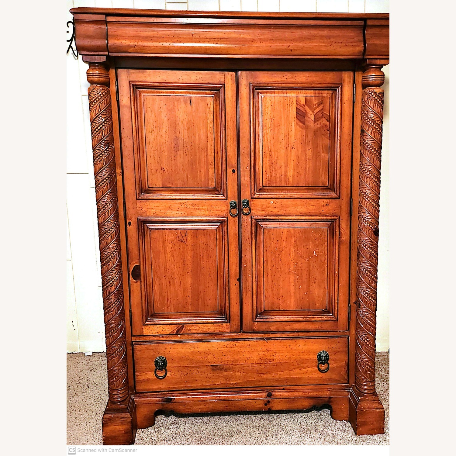 Vintage Solid Wood Armoire / Wardrobe Cabinet - image-1