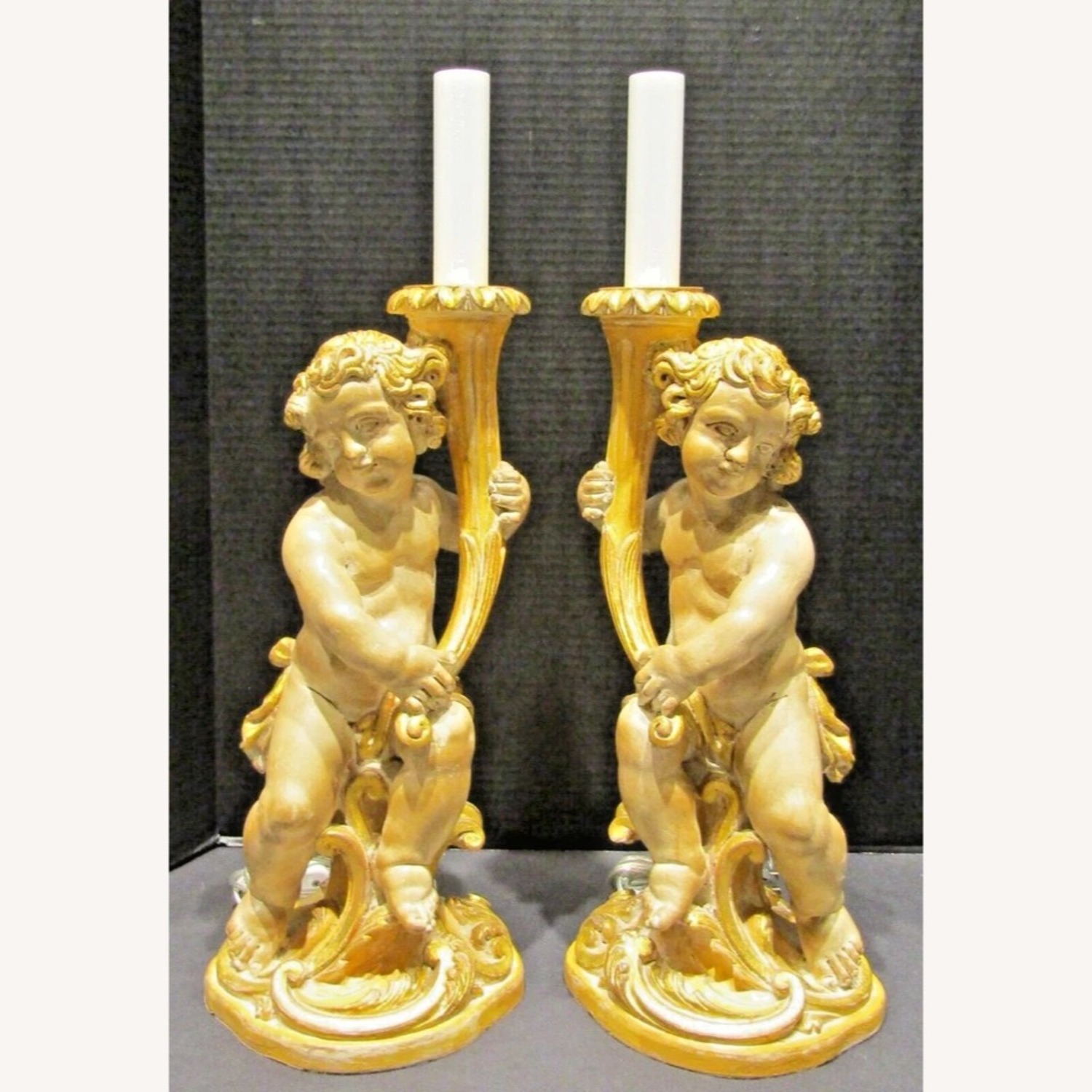 Pair Italian Hand Carved Putti Lamps - image-2