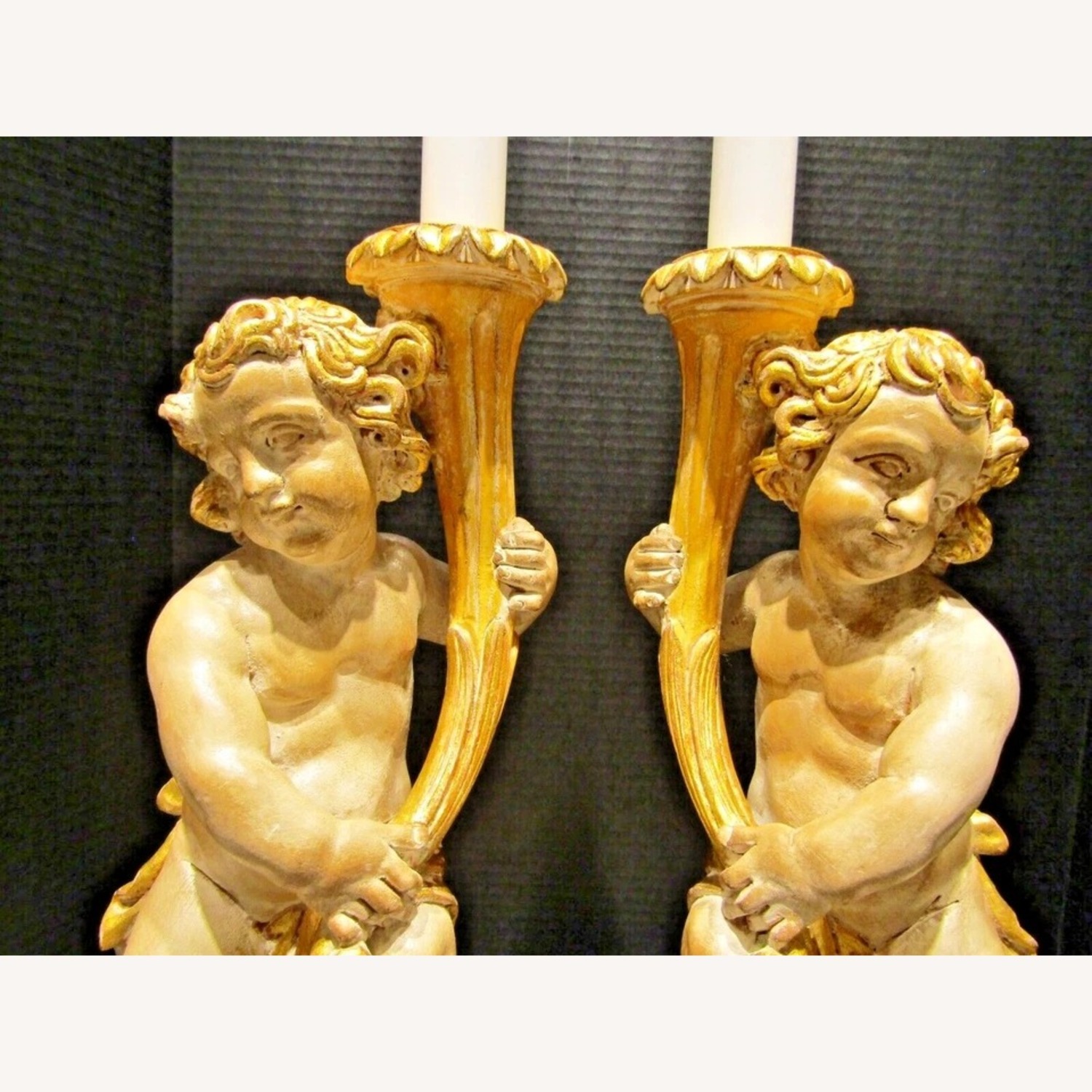 Pair Italian Hand Carved Putti Lamps - image-3