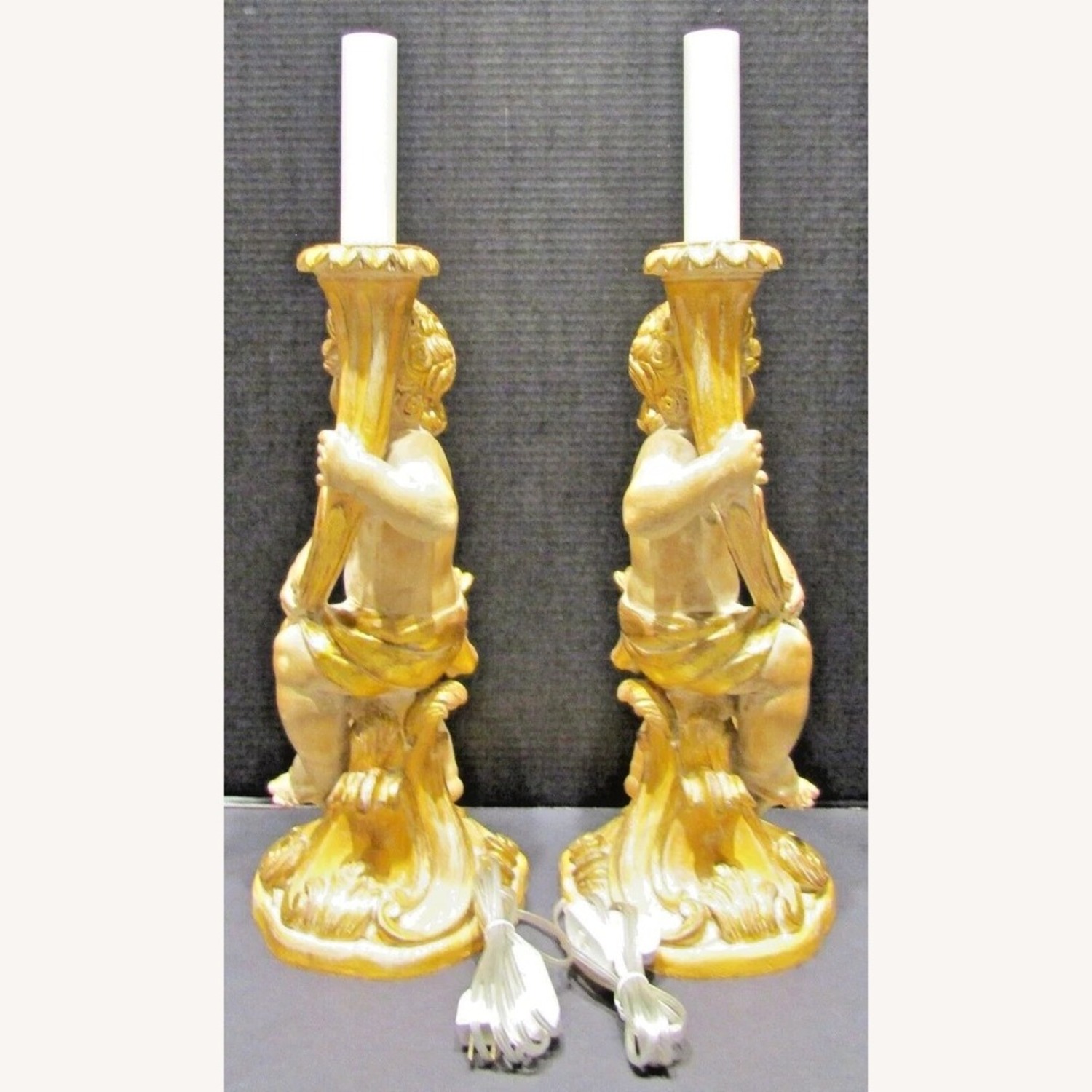 Pair Italian Hand Carved Putti Lamps - image-7