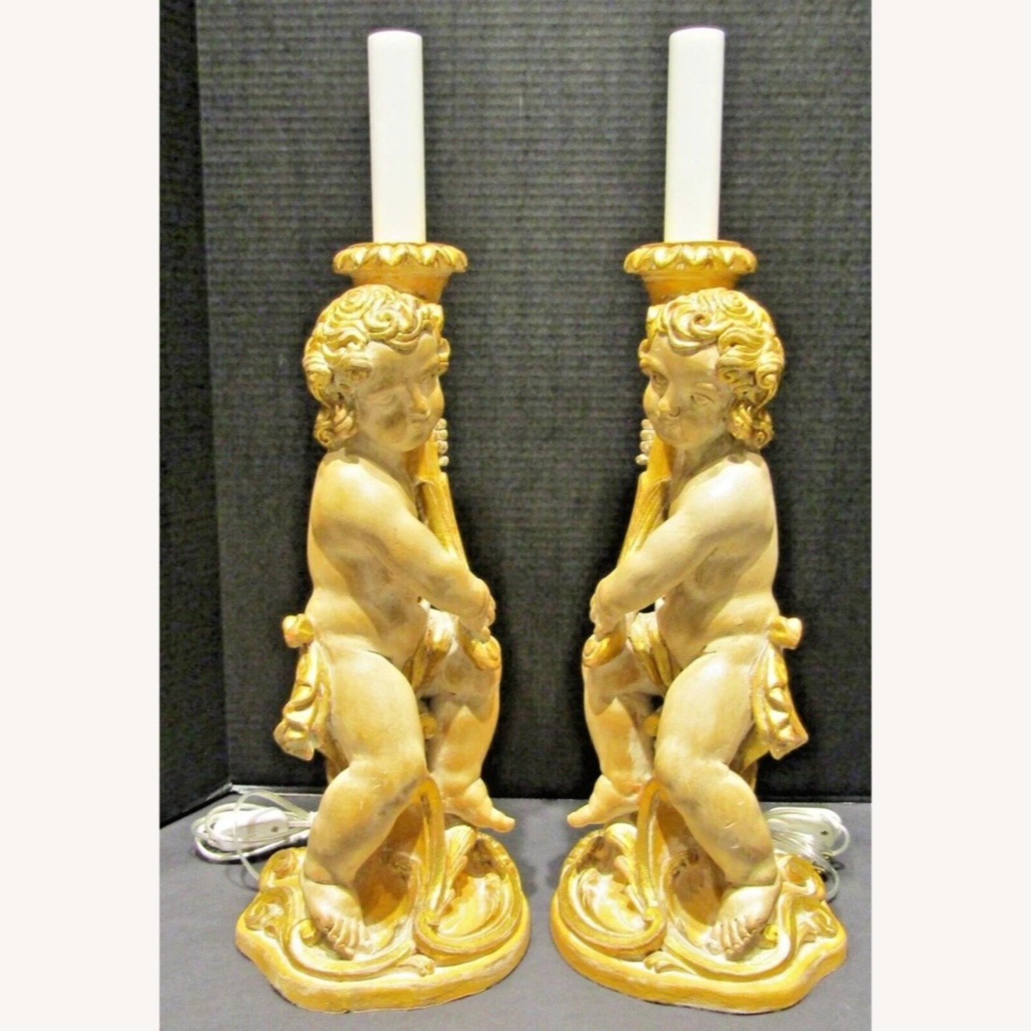Pair Italian Hand Carved Putti Lamps - image-5